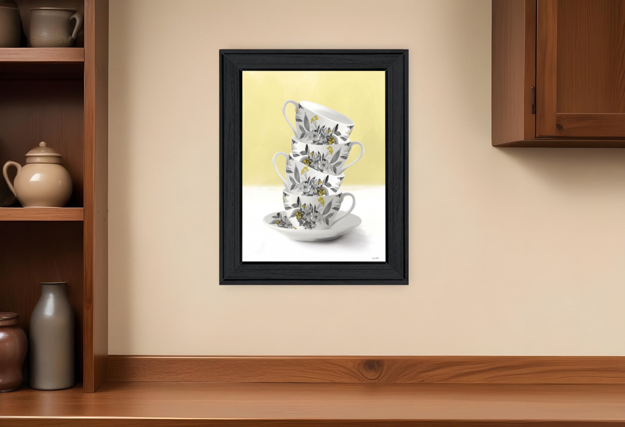 Time for Tea Yellow 2 Black Framed Print Wall Art