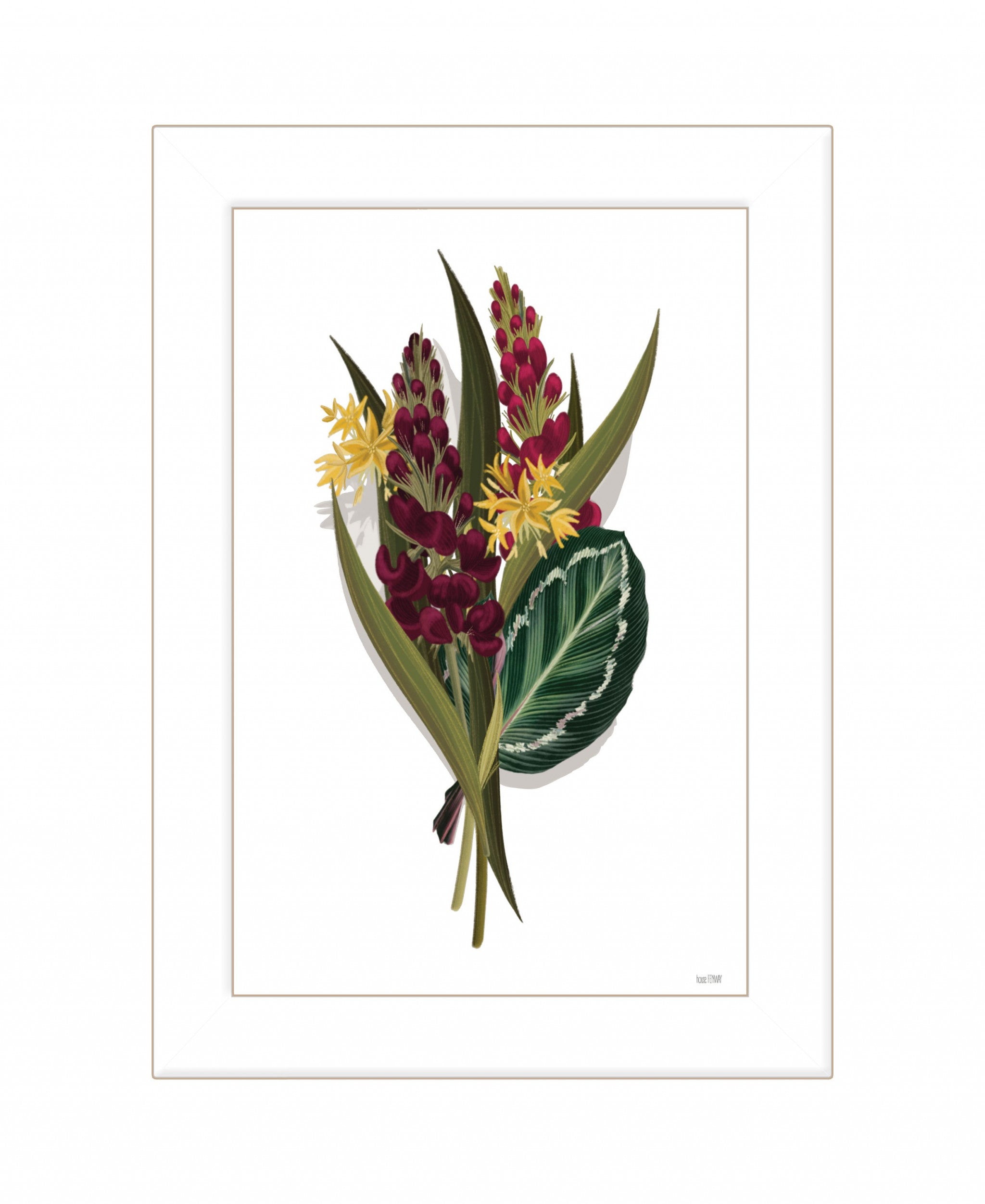 Tropical Sprig 2 White Framed Print Wall Art