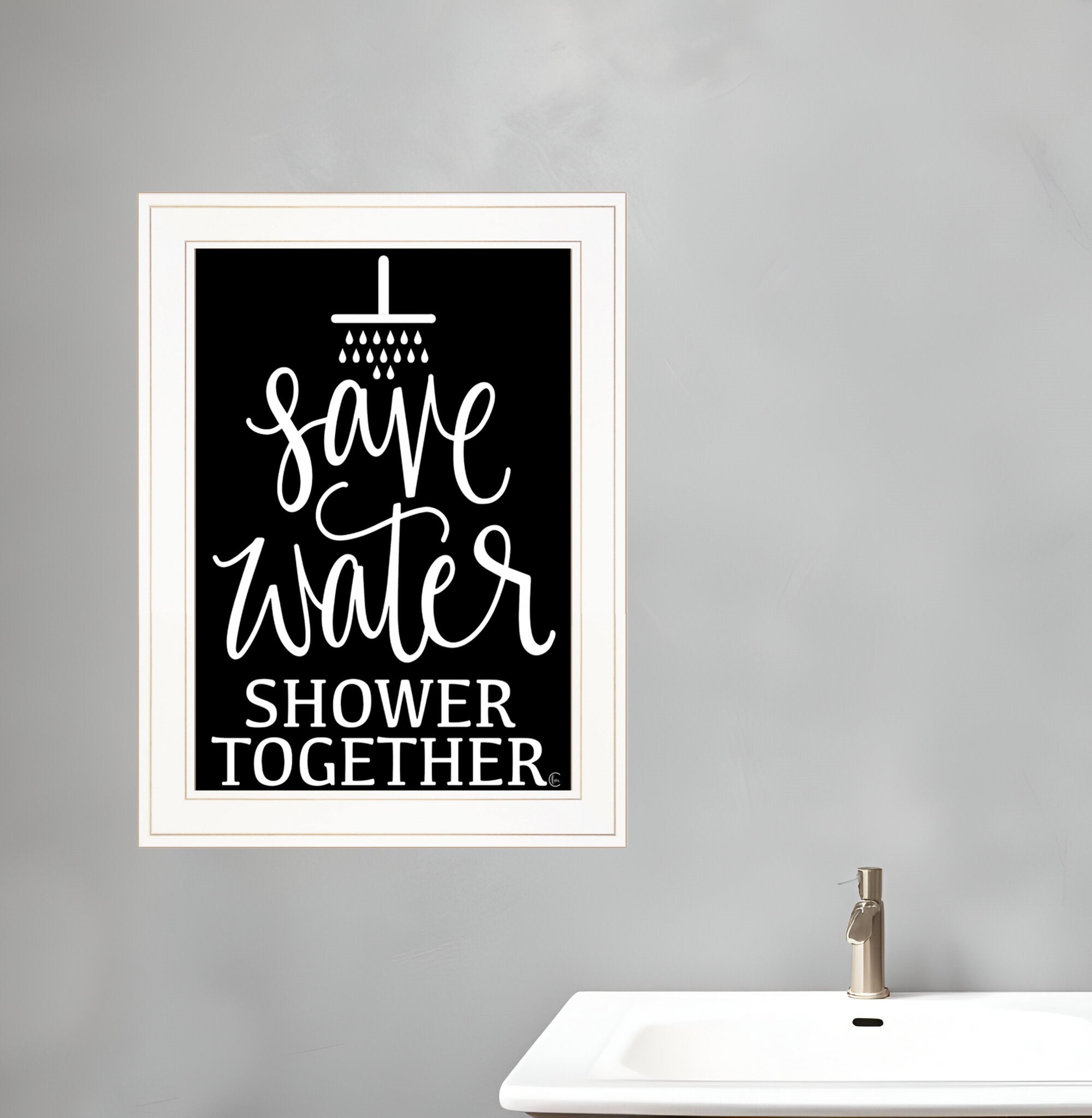 Shower Together 1 White Framed Print Wall Art