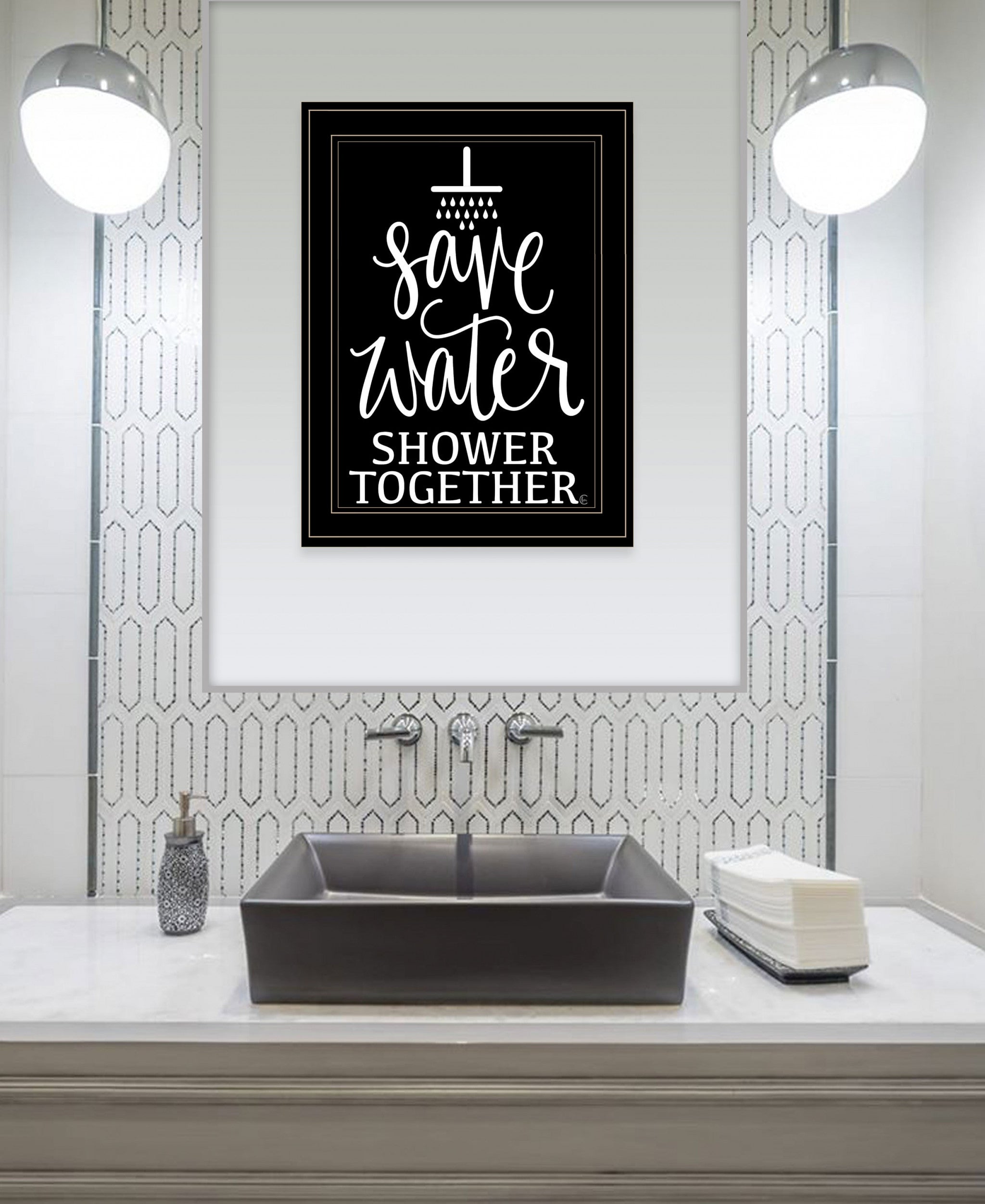 Shower Together 2 Black Framed Print Wall Art