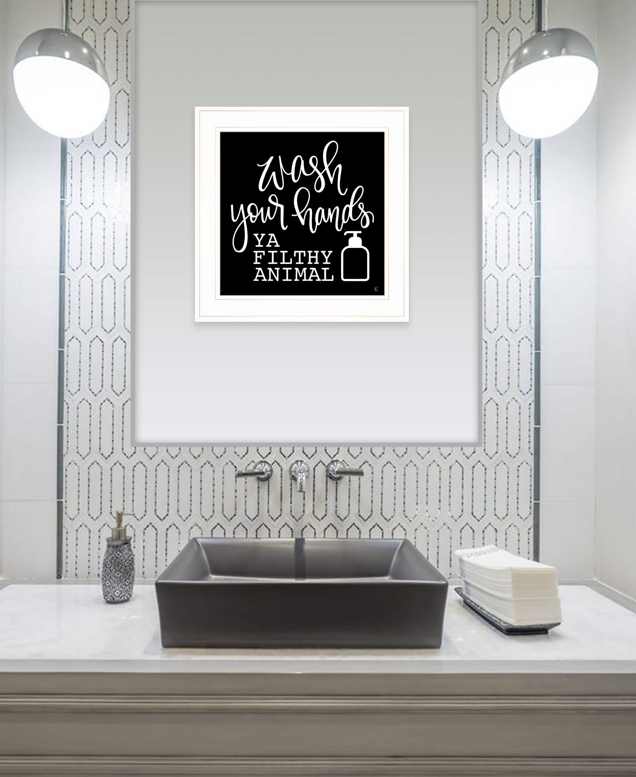 Wash Your Hands 1 White Framed Print Bathroom Wall Art