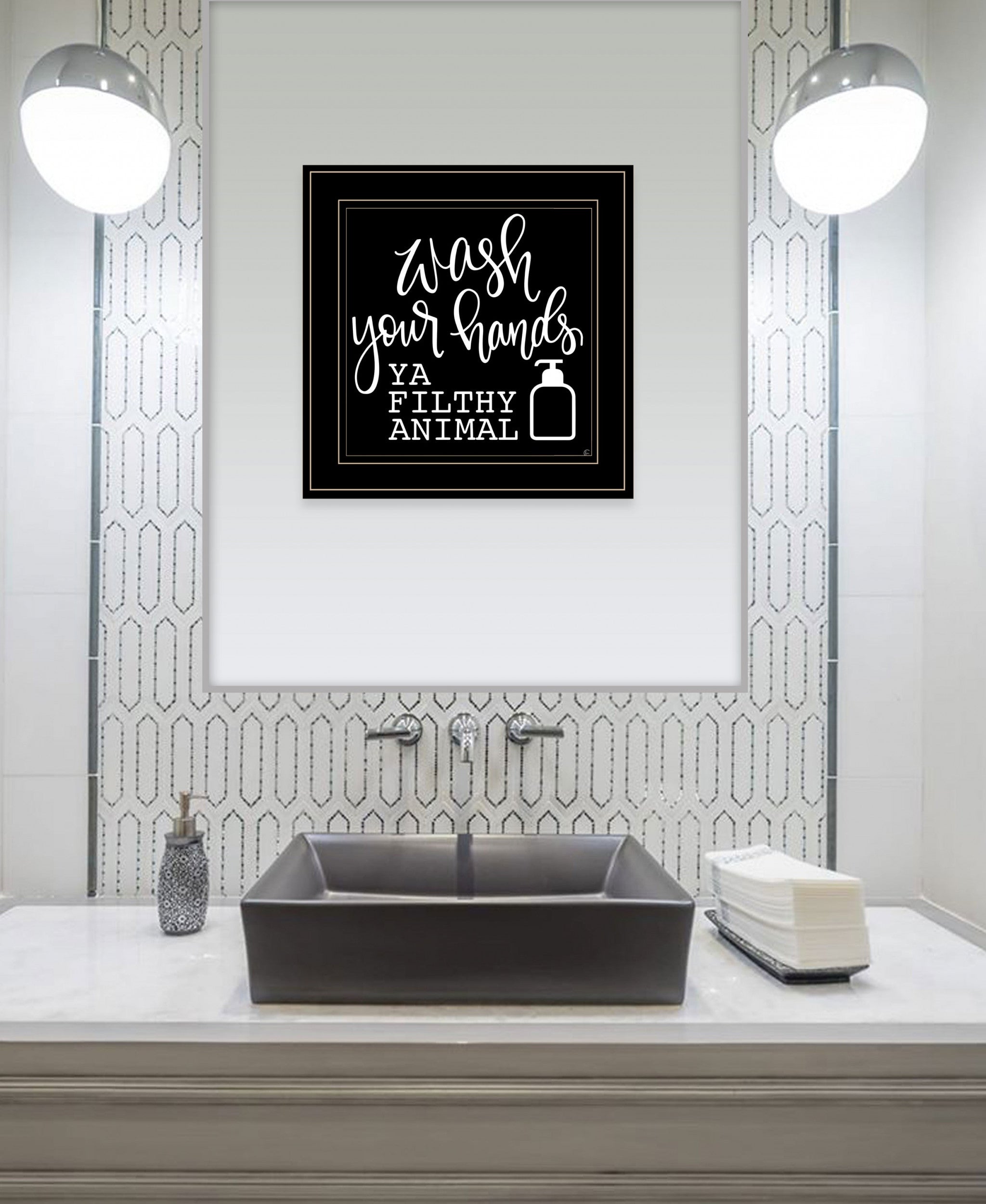 Wash Your Hands 2 Black Framed Print Bathroom Wall Art