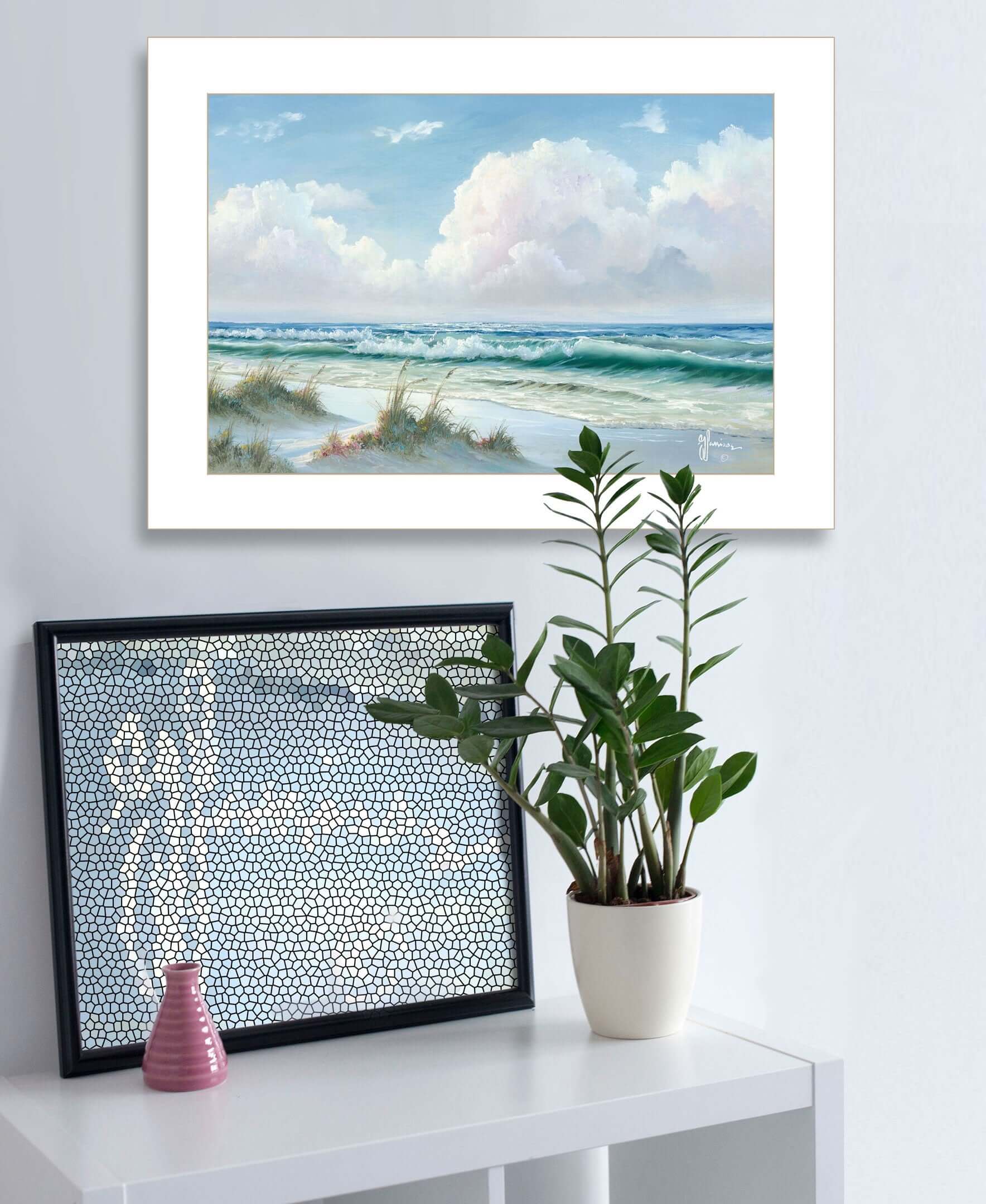 Beach 6 White Framed Print Wall Art