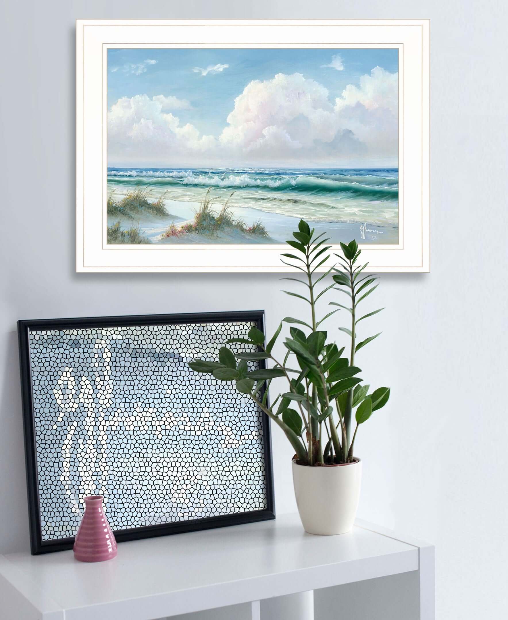 Beach 7 White Framed Print Wall Art