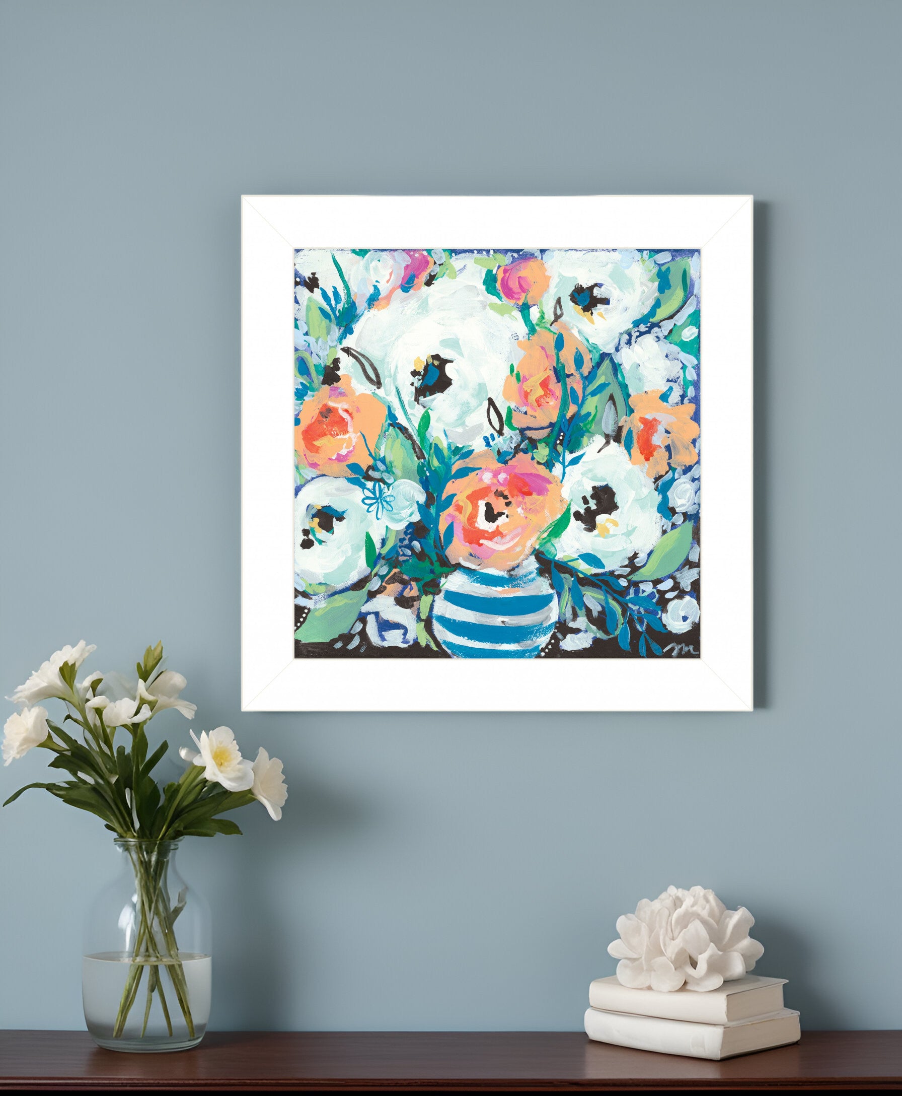 Fancy Florals 1 White Framed Print Wall Art