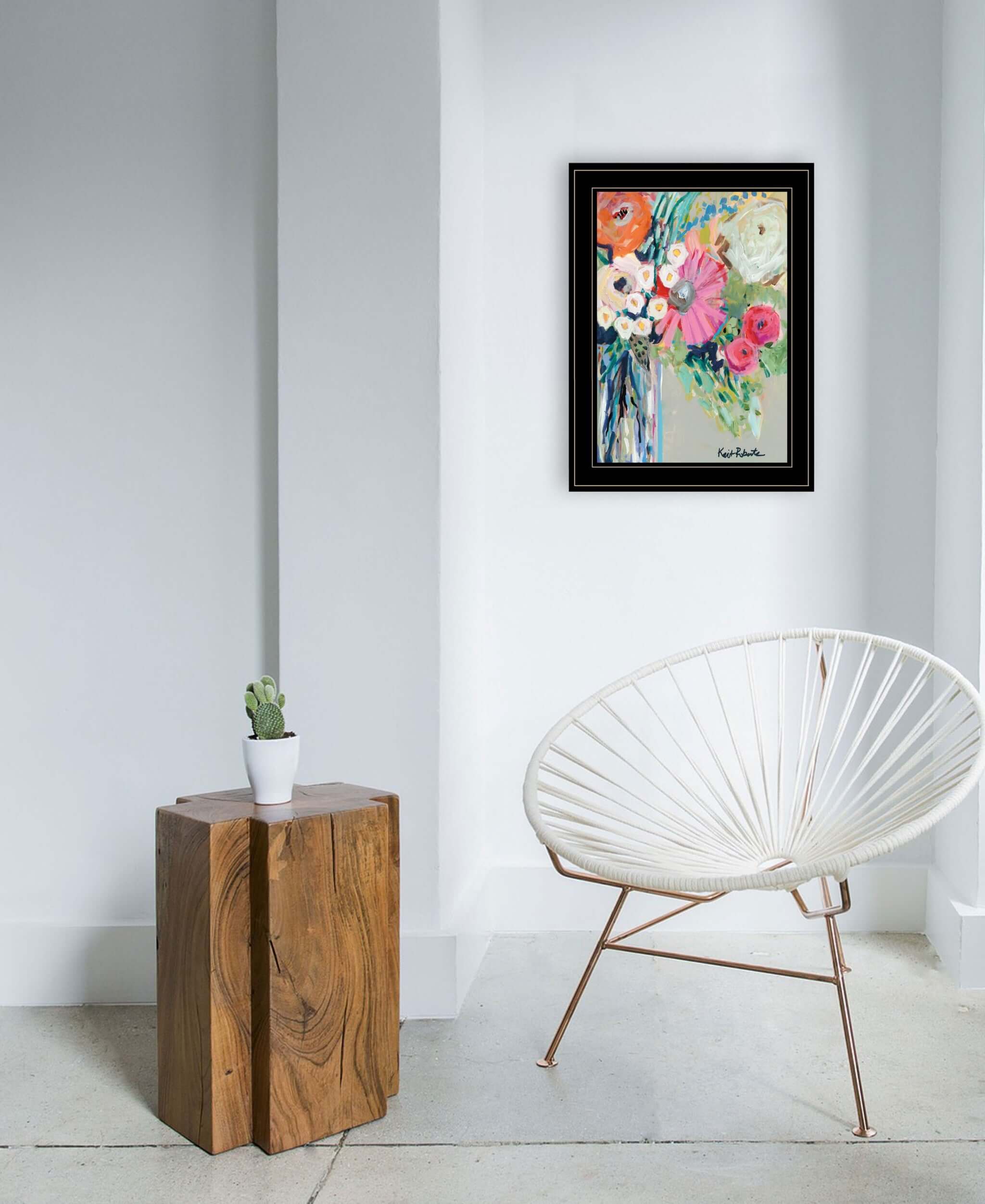 Bright Abstract Floral Bouquet Black Framed Print Wall Art