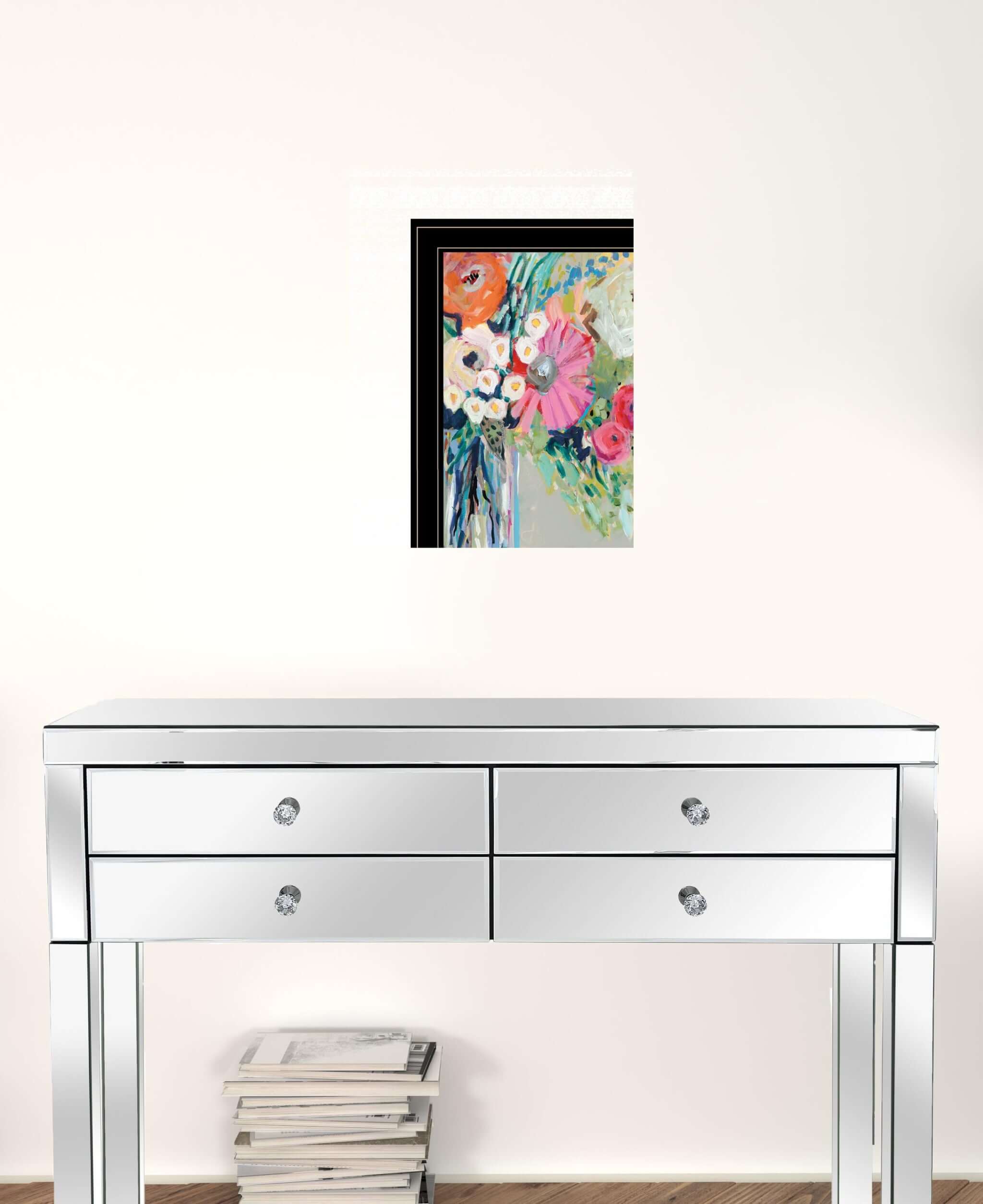 Bright Abstract Floral Bouquet Black Framed Print Wall Art