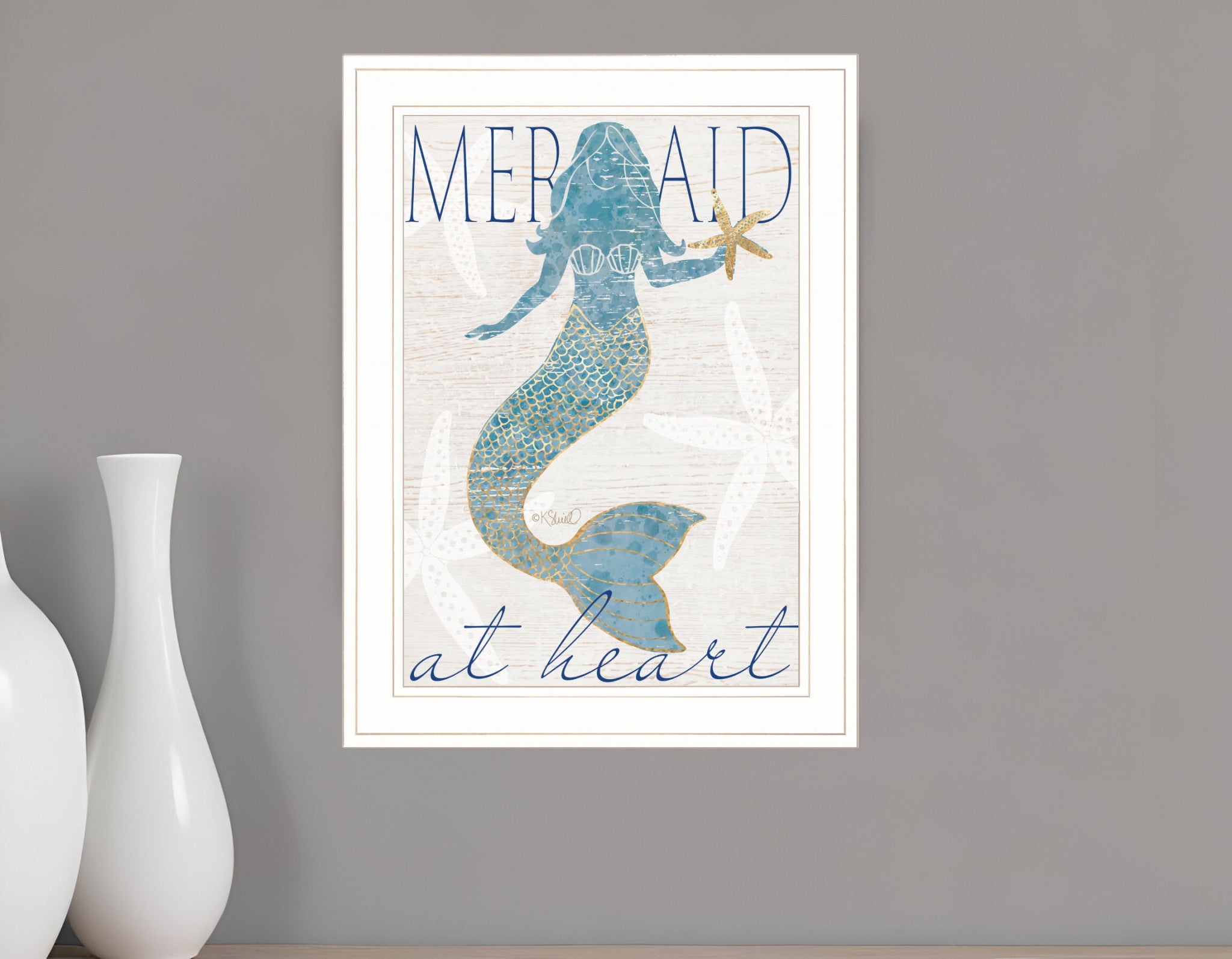 Mermaid at Heart 1 White Framed Print Wall Art