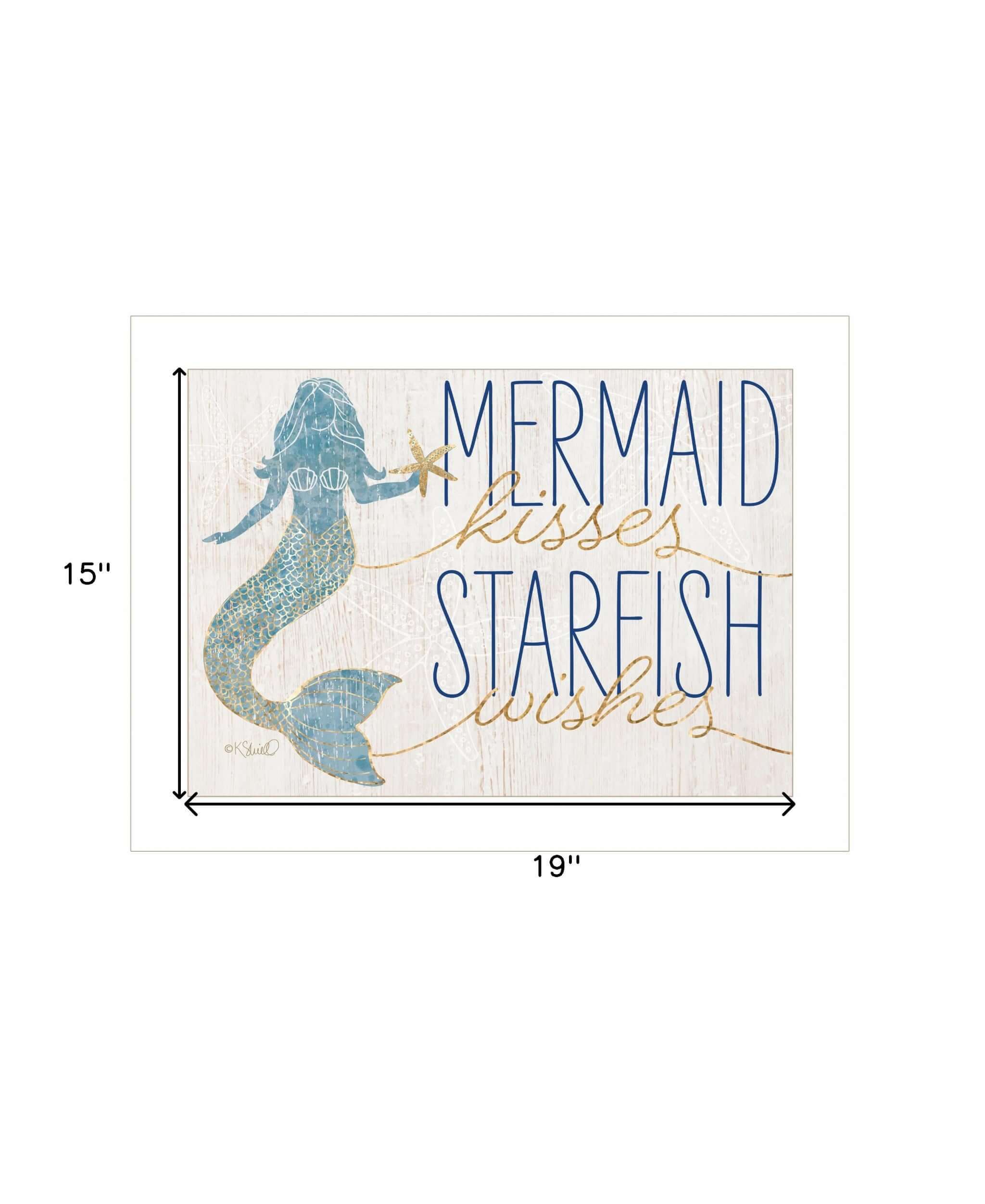 Mermaid Kisses Starfish Wishes 1 White Framed Print Wall Art