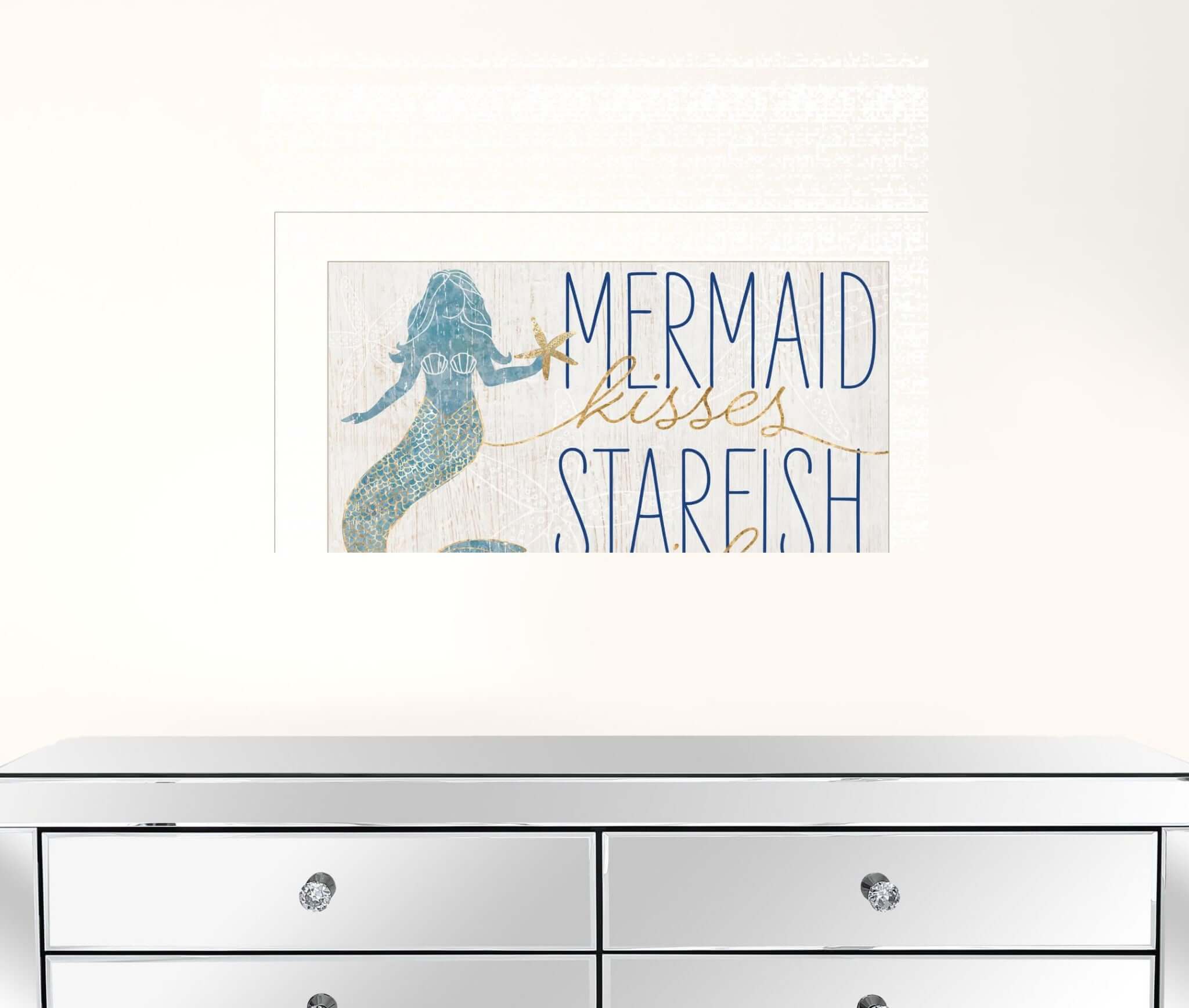 Mermaid Kisses Starfish Wishes 1 White Framed Print Wall Art