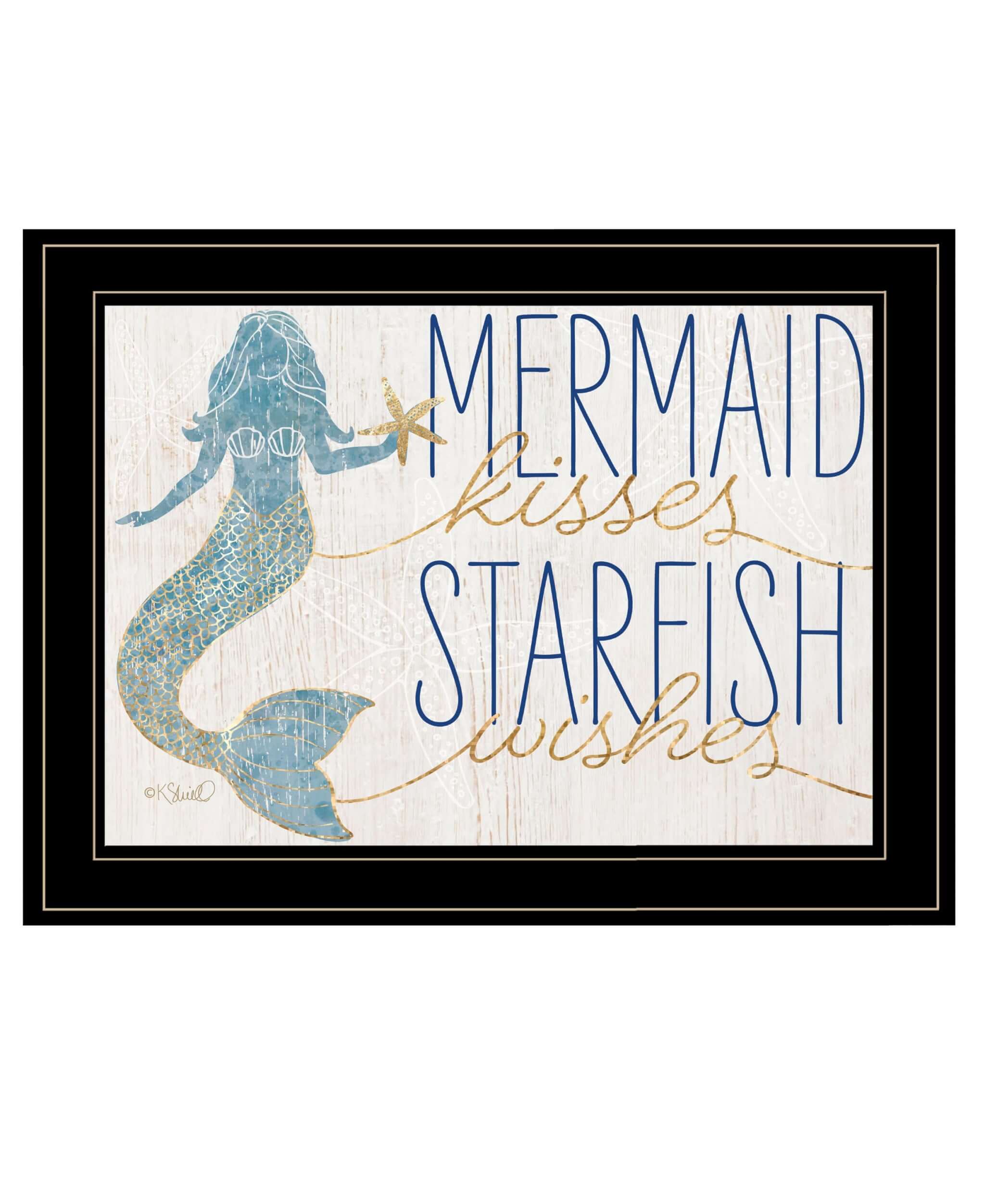 Mermaid Kisses Starfish Wishes 3 Black Framed Print Wall Art