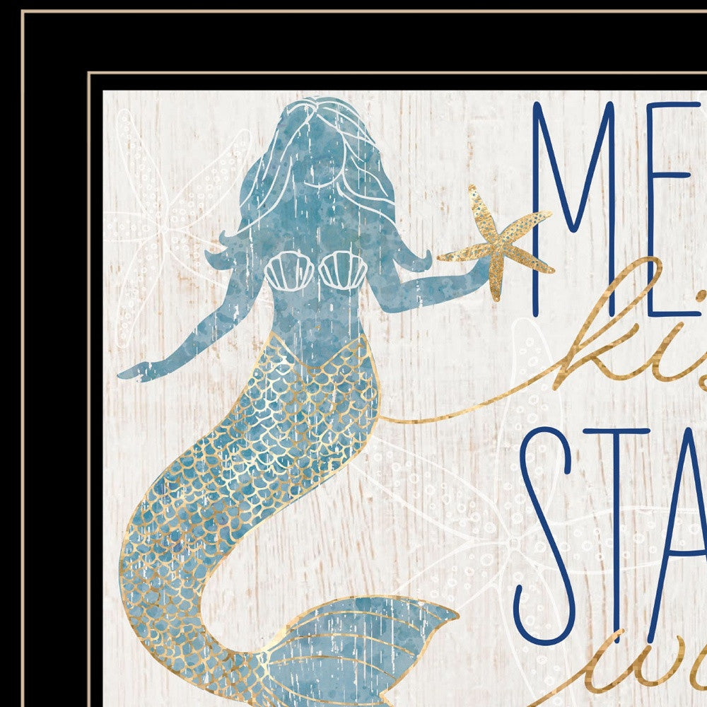 Mermaid Kisses Starfish Wishes 3 Black Framed Print Wall Art