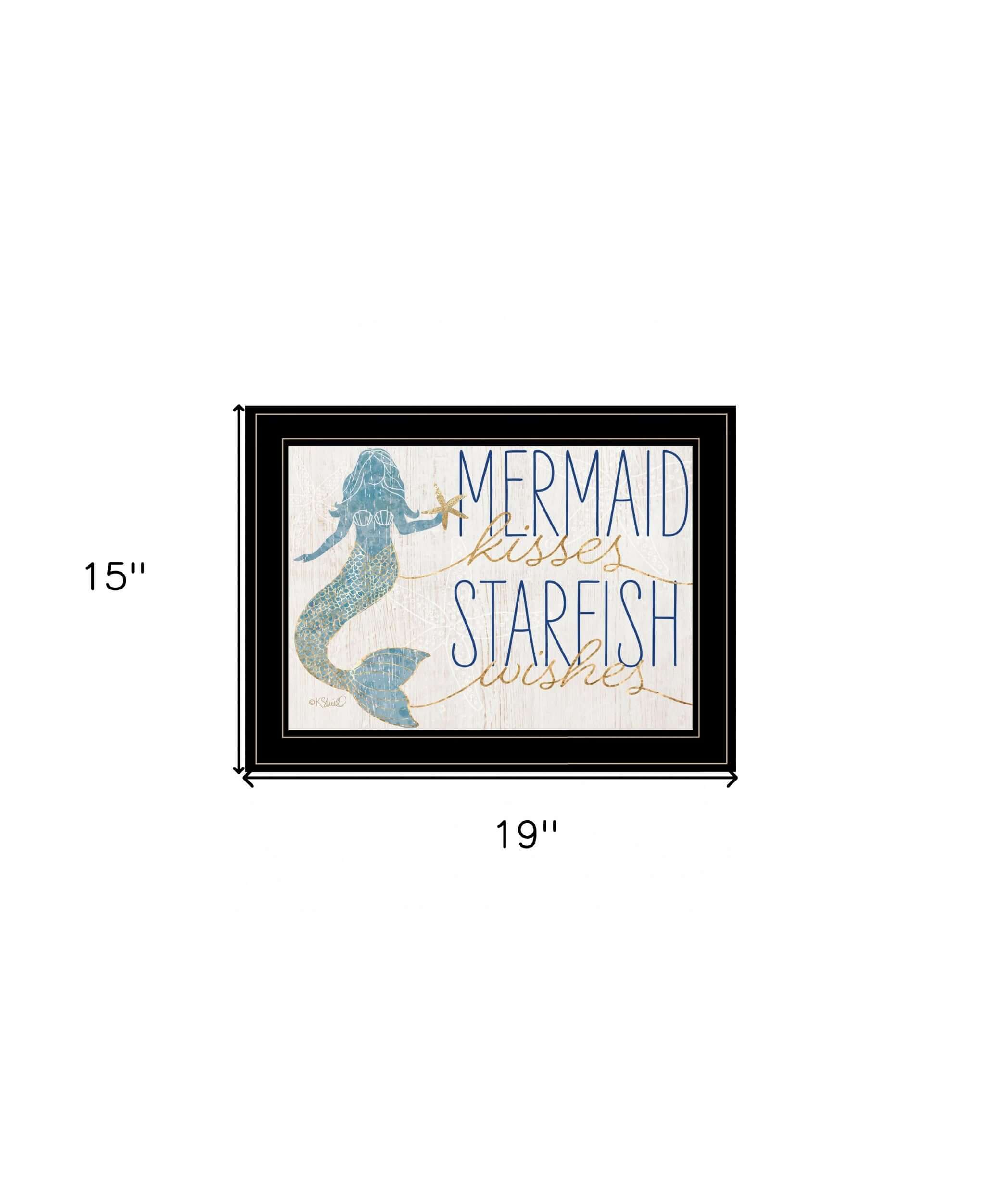 Mermaid Kisses Starfish Wishes 3 Black Framed Print Wall Art