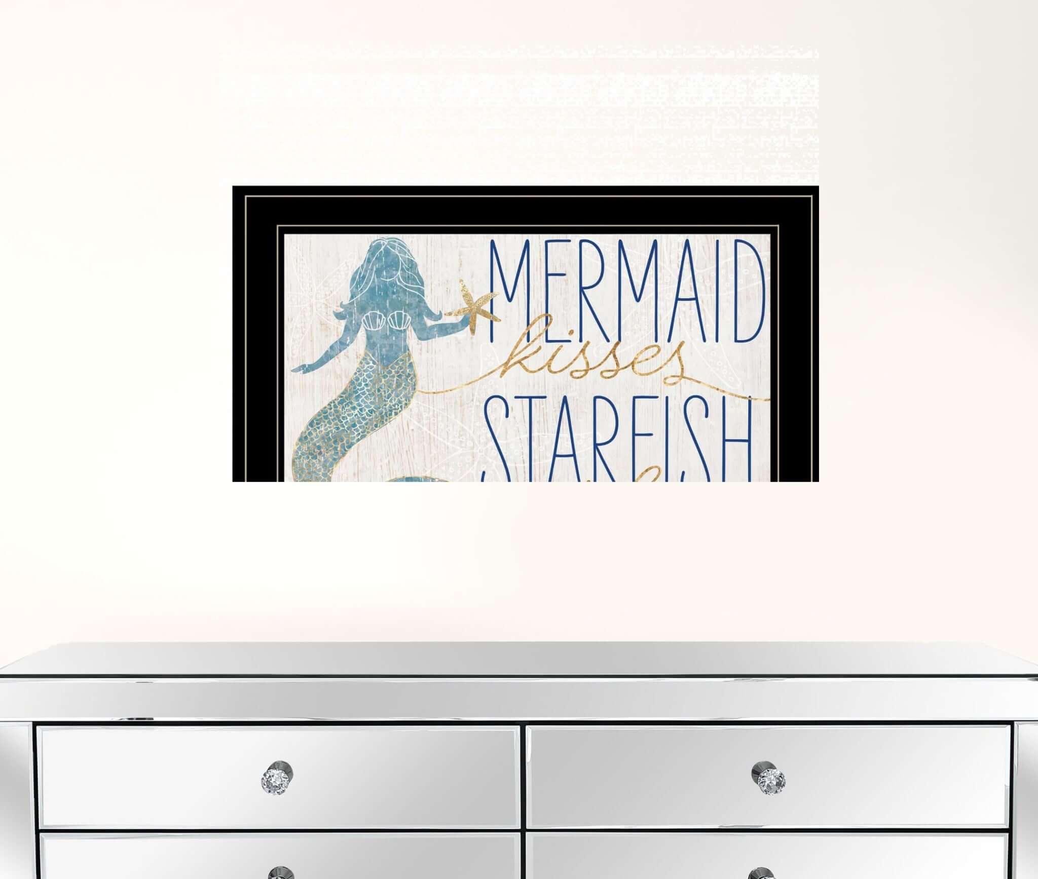 Mermaid Kisses Starfish Wishes 3 Black Framed Print Wall Art