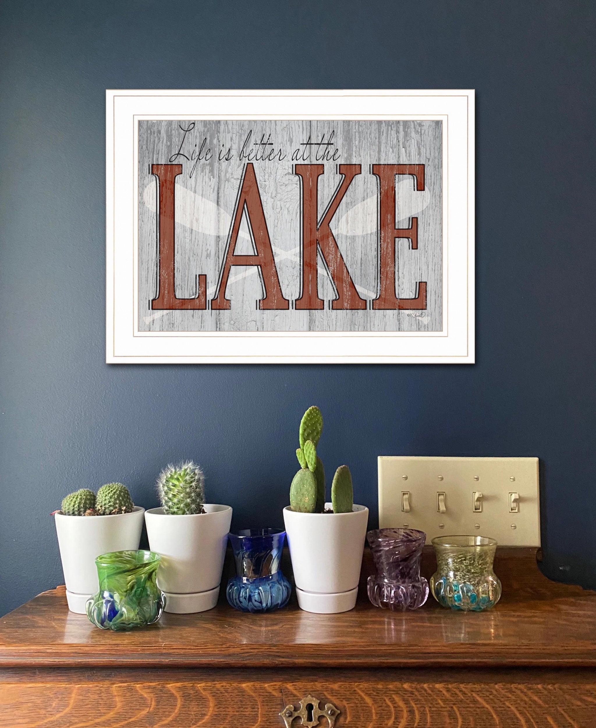 Life is Better at the Lake 1 White Framed Print Wall Art