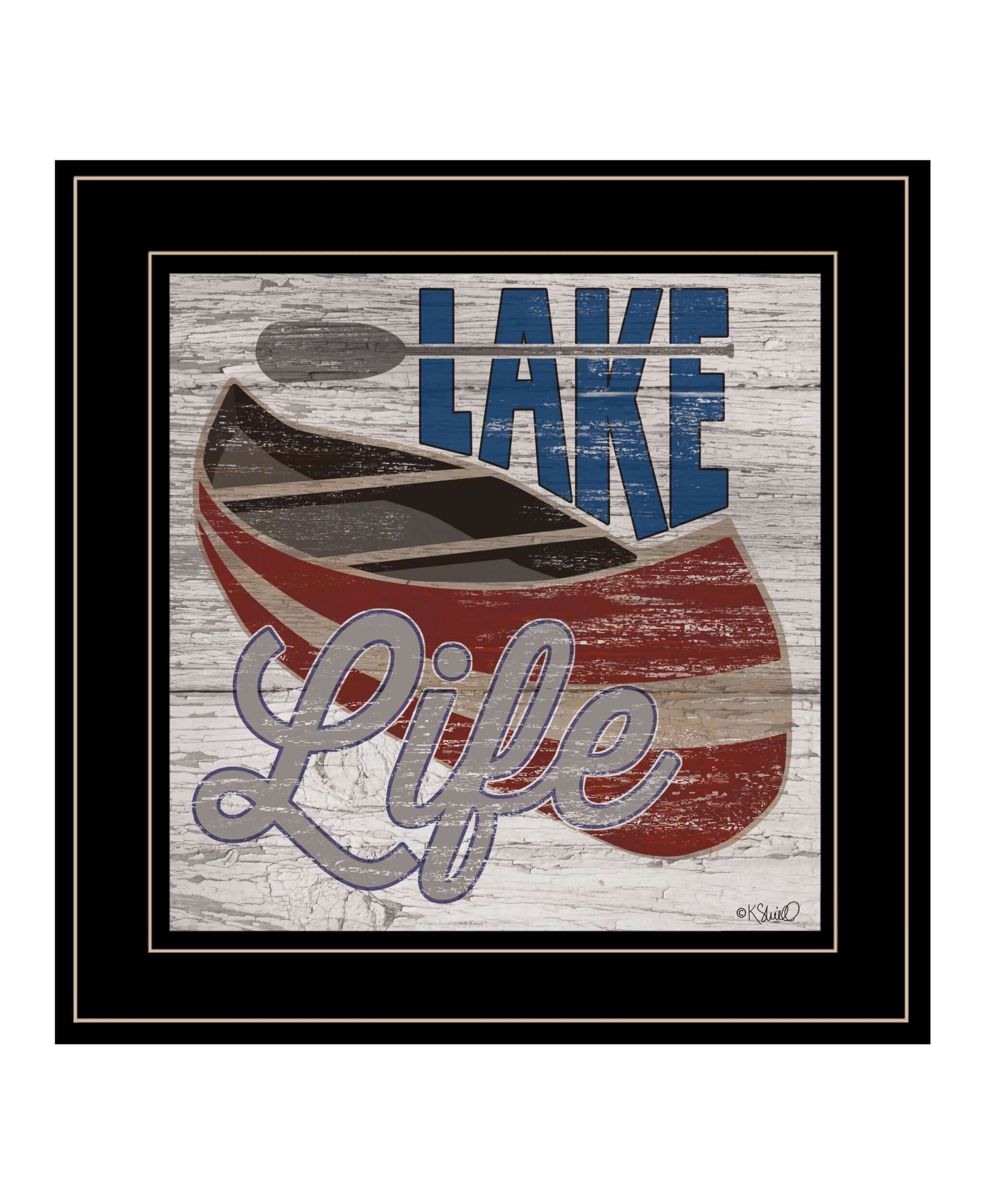 Lake Life Canoe 3 Black Framed Print Wall Art