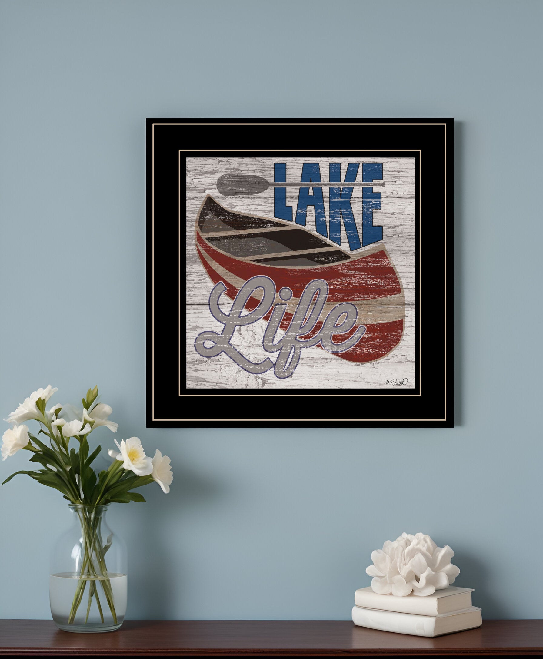 Lake Life Canoe 3 Black Framed Print Wall Art