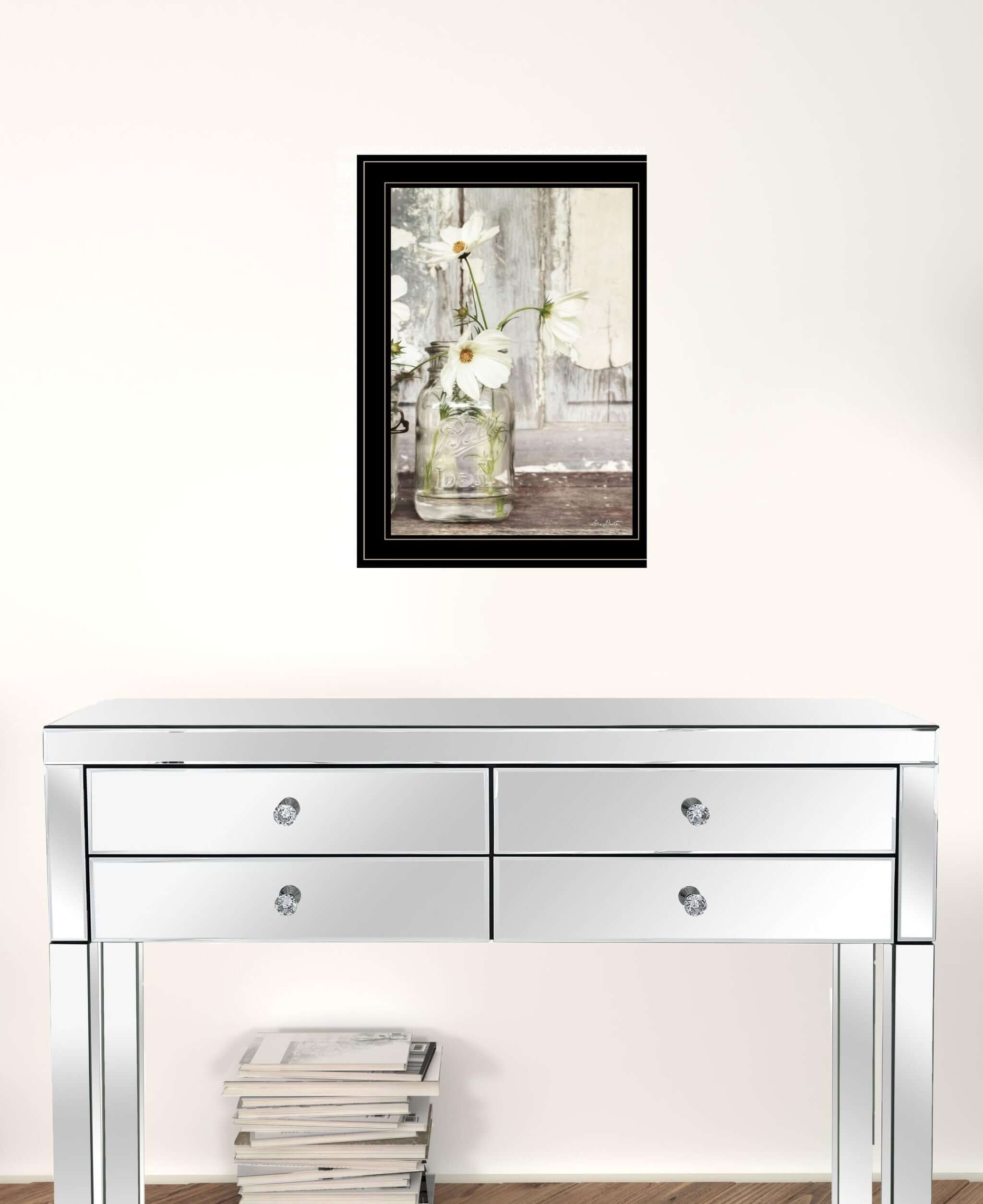 White Blossoms 2 Black Framed Print Wall Art