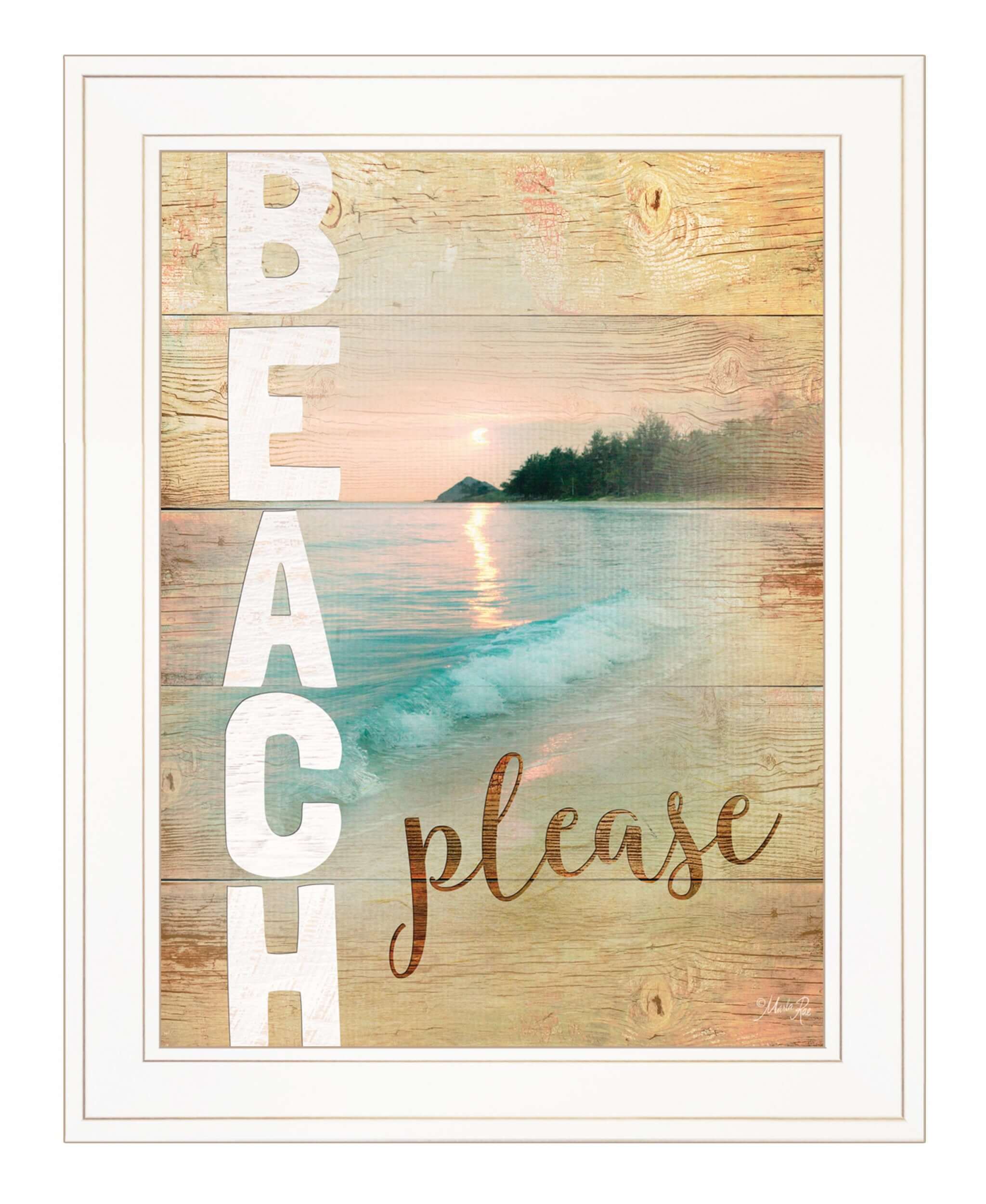 Beach Please 1 White Framed Print Wall Art