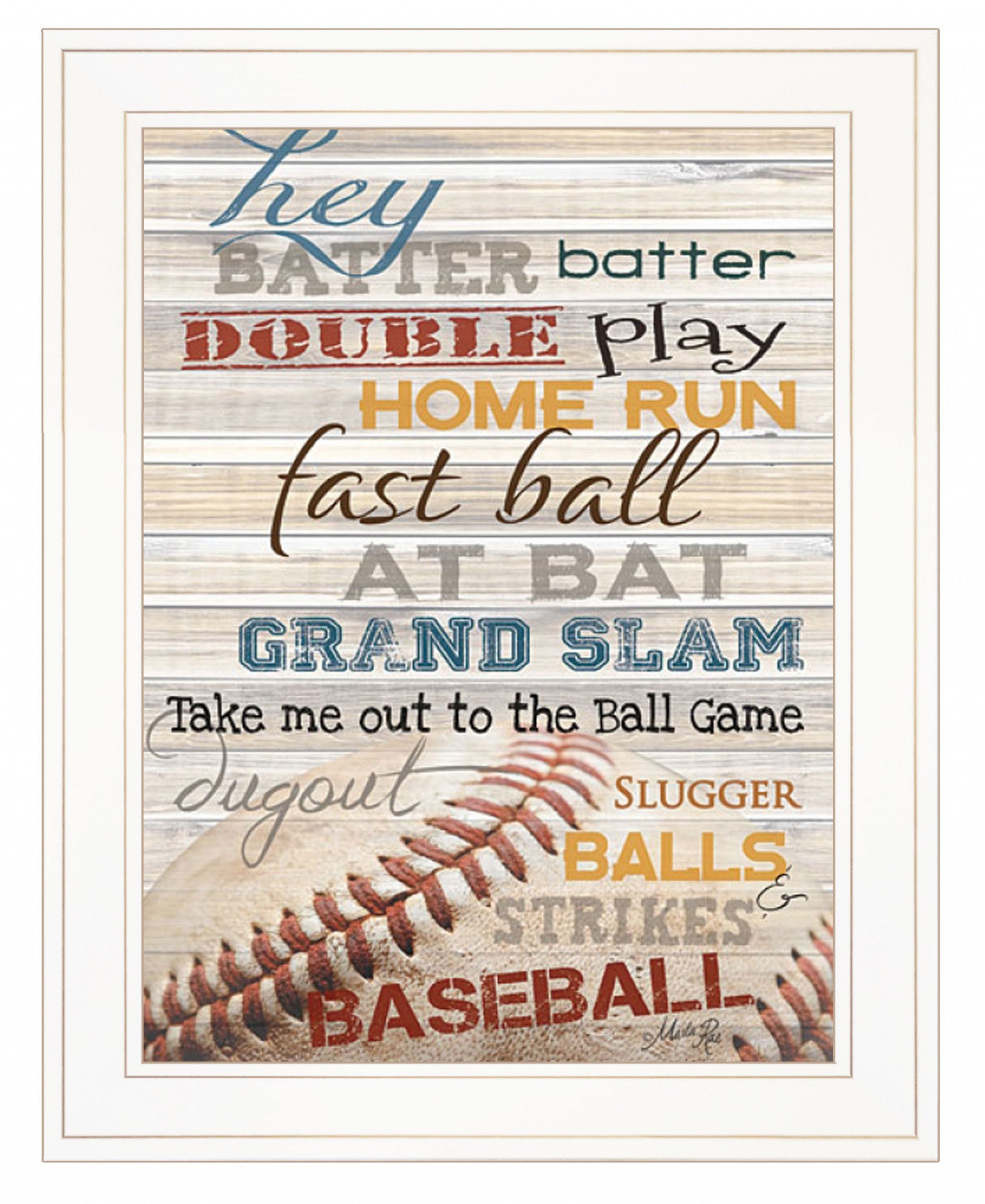 Hey Batter Batter 1 White Framed Print Wall Art