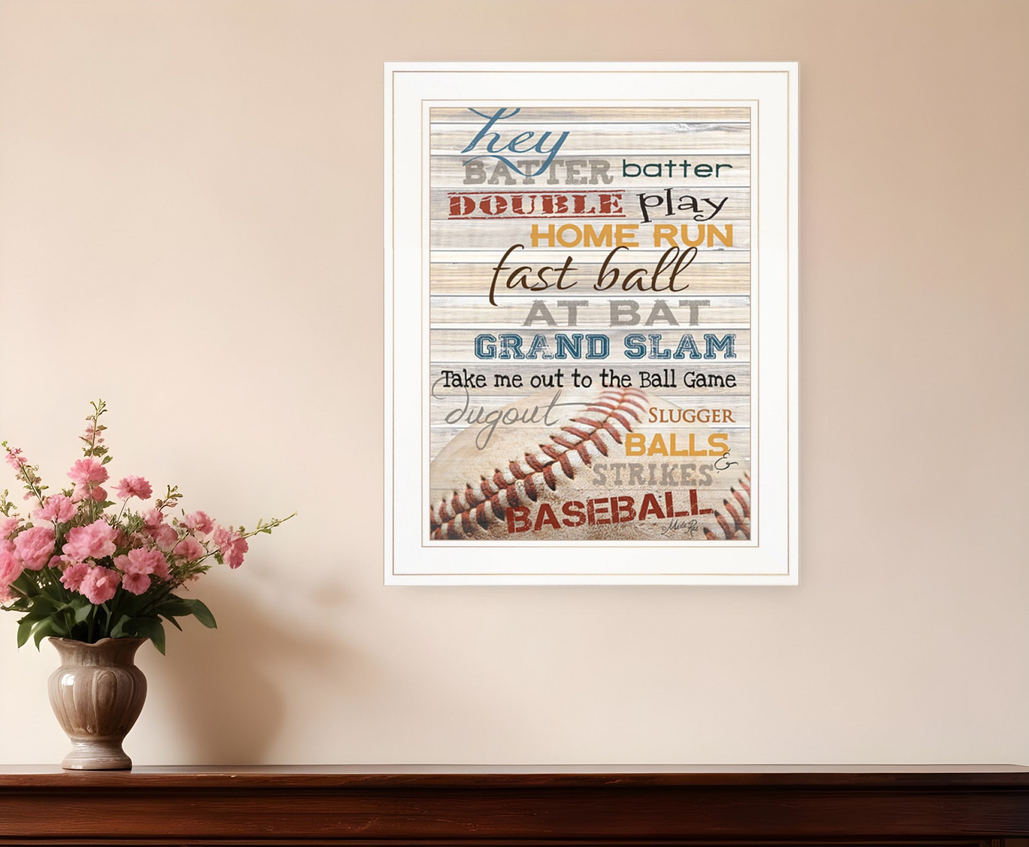 Hey Batter Batter 1 White Framed Print Wall Art