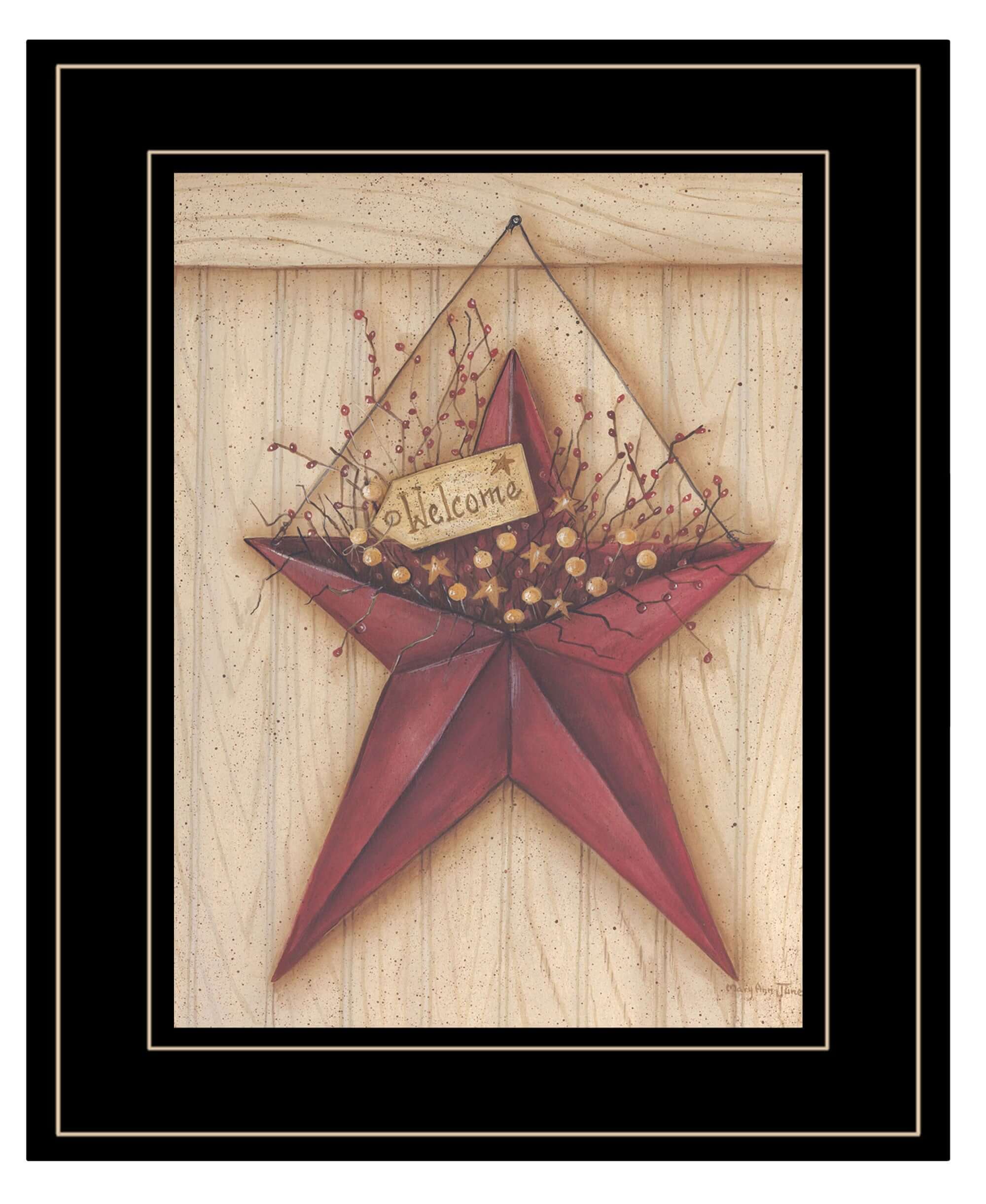 Welcome Barn Star 3 Black Framed Print Wall Art