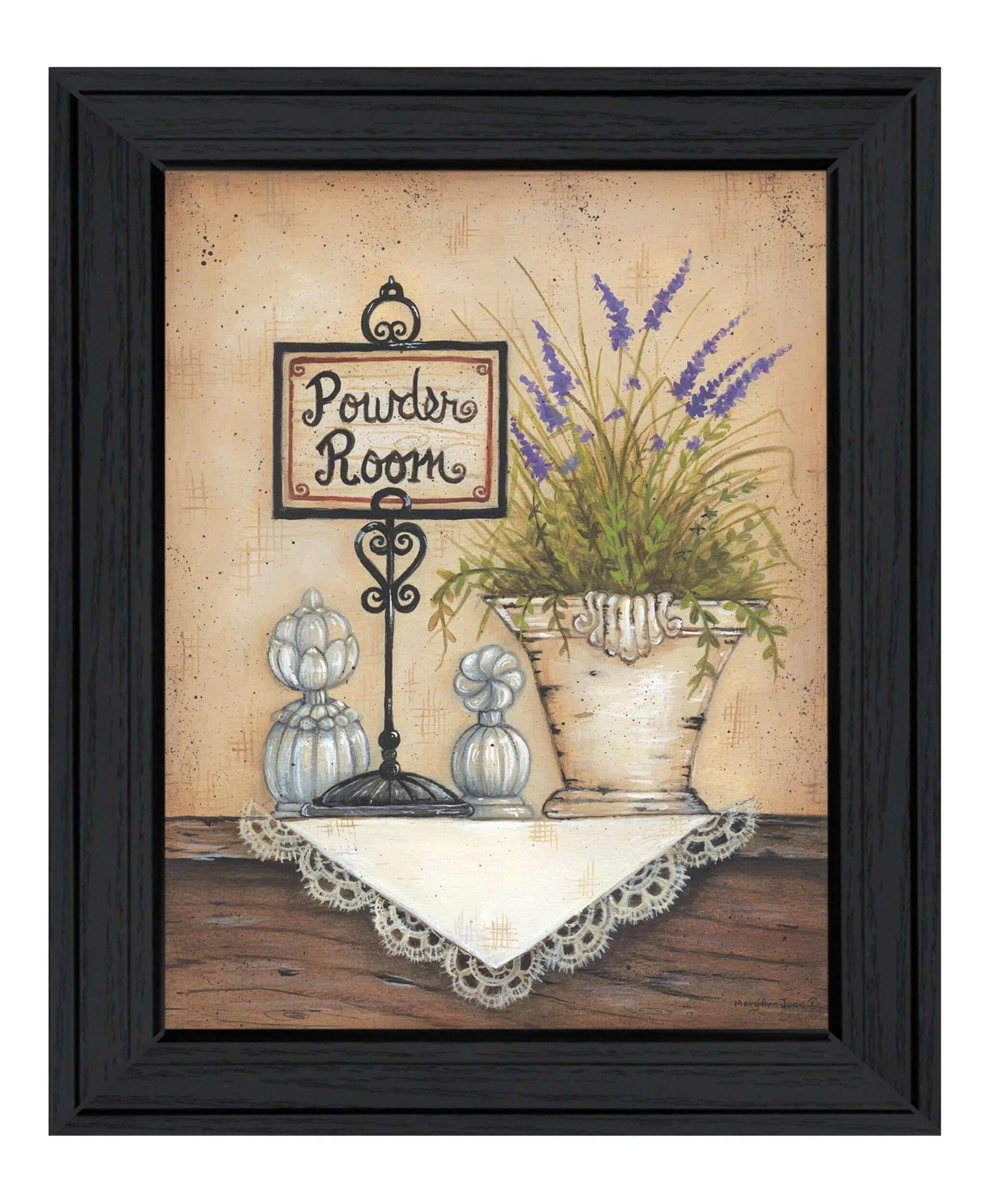 Powder Room 3 Pretty Floral Black Framed Print Bathroom Wall Art