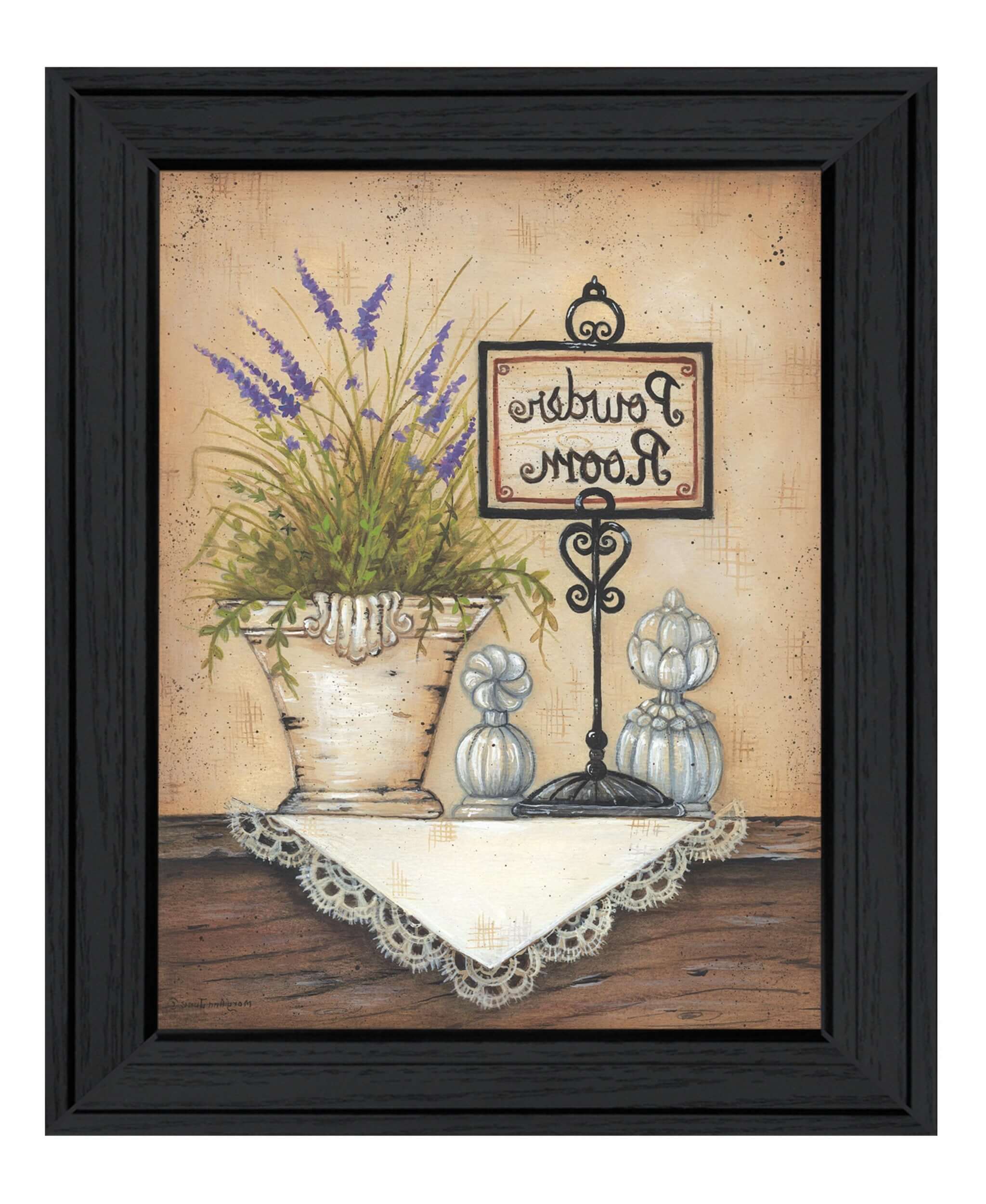 Powder Room 3 Pretty Floral Black Framed Print Bathroom Wall Art