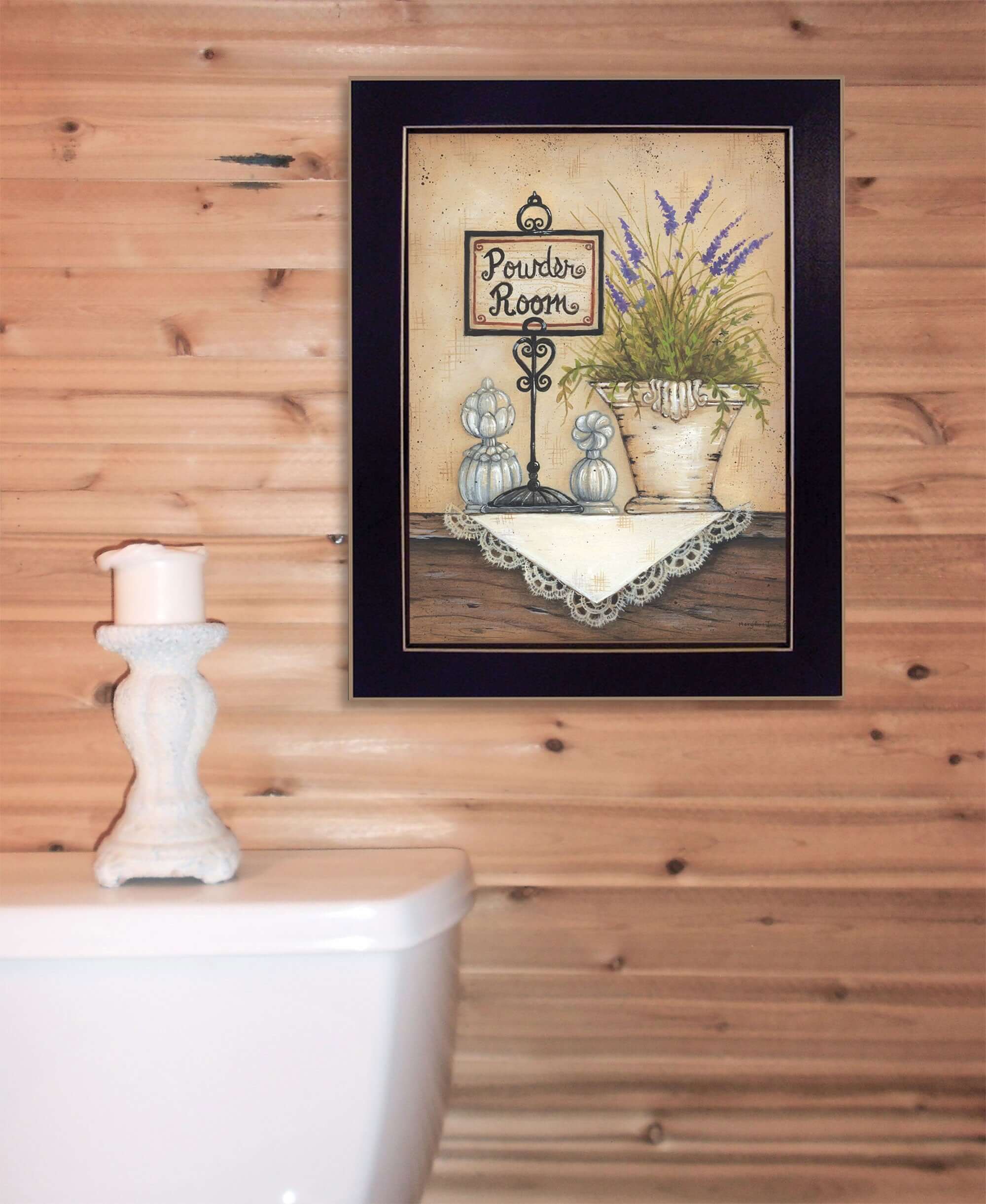 Powder Room 4 Pretty Floral Black Framed Print Bathroom Wall Art