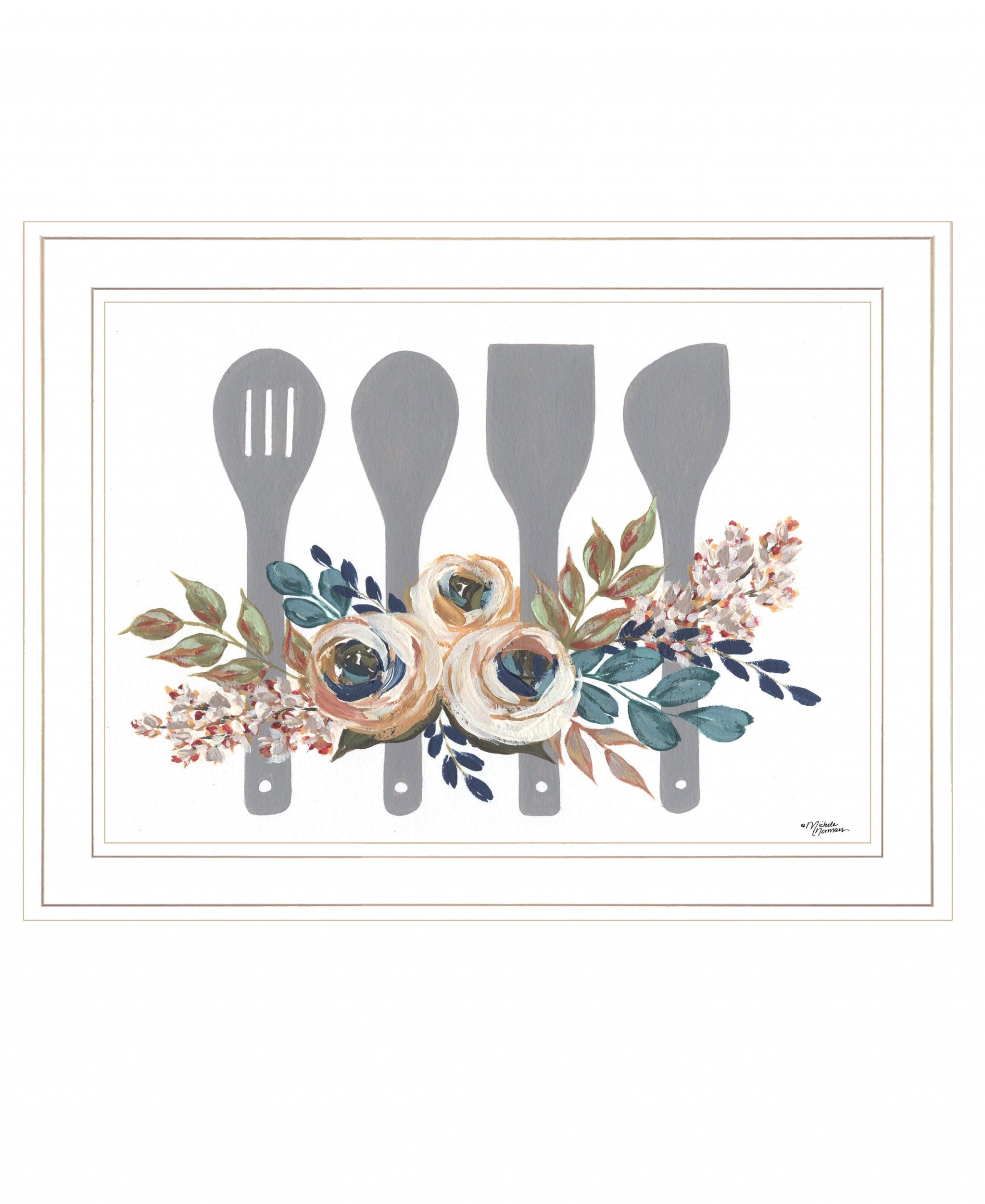 Fall Floral Baking Utensils 1 White Framed Print Kitchen Wall Art