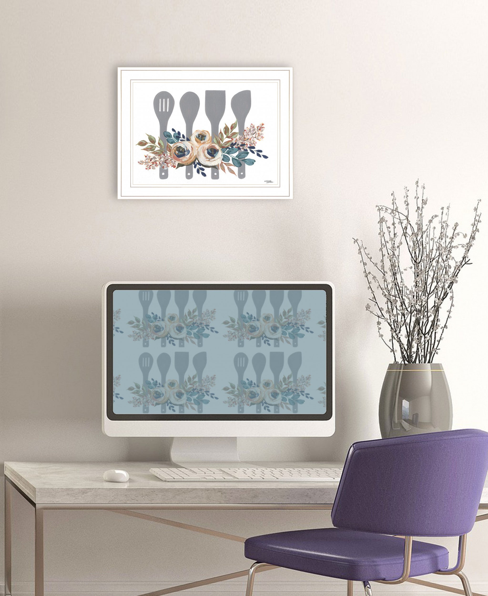 Fall Floral Baking Utensils 1 White Framed Print Kitchen Wall Art