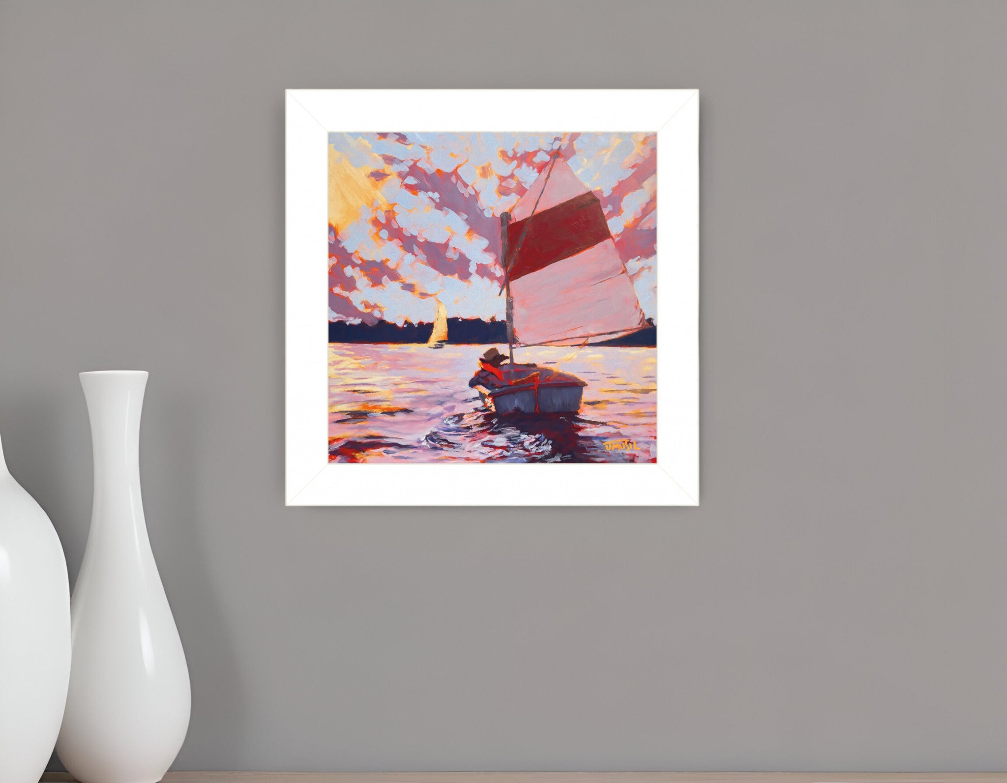 Small Sailboat 1 White Framed Print Wall Art