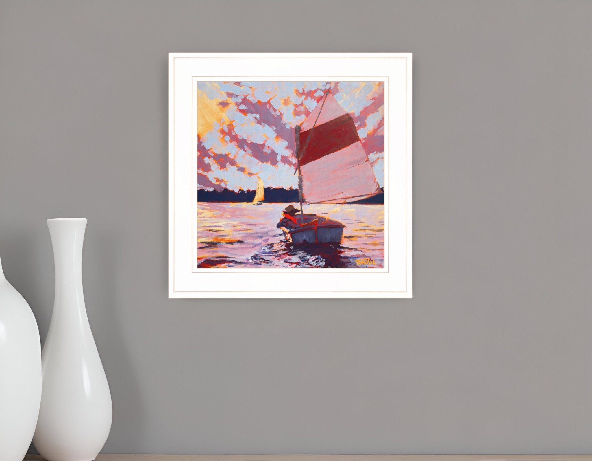 Small Sailboat 2 White Framed Print Wall Art