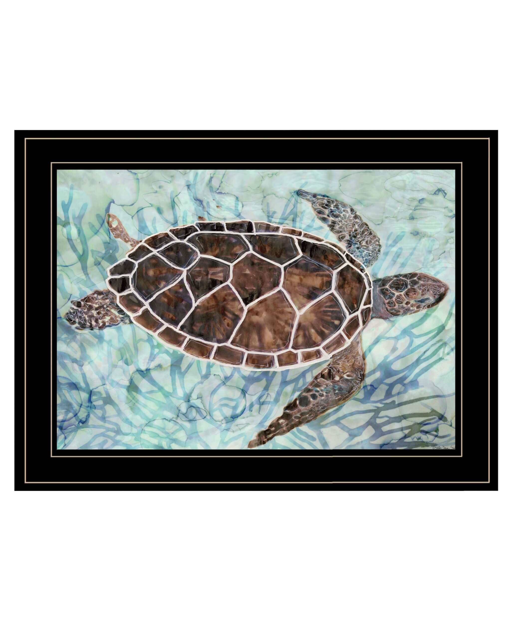 Sea Turtle in Sea Grass Black Framed Print Wall Art