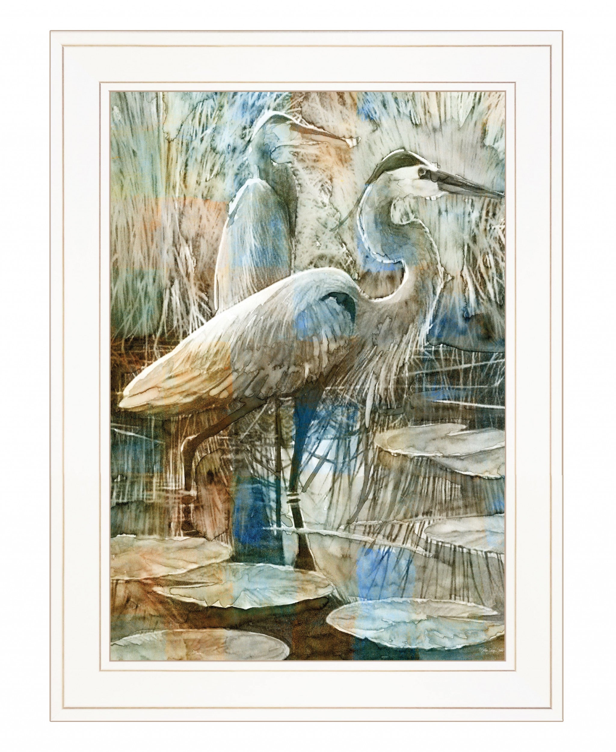 Marsh Herons I 1 White Framed Print Wall Art