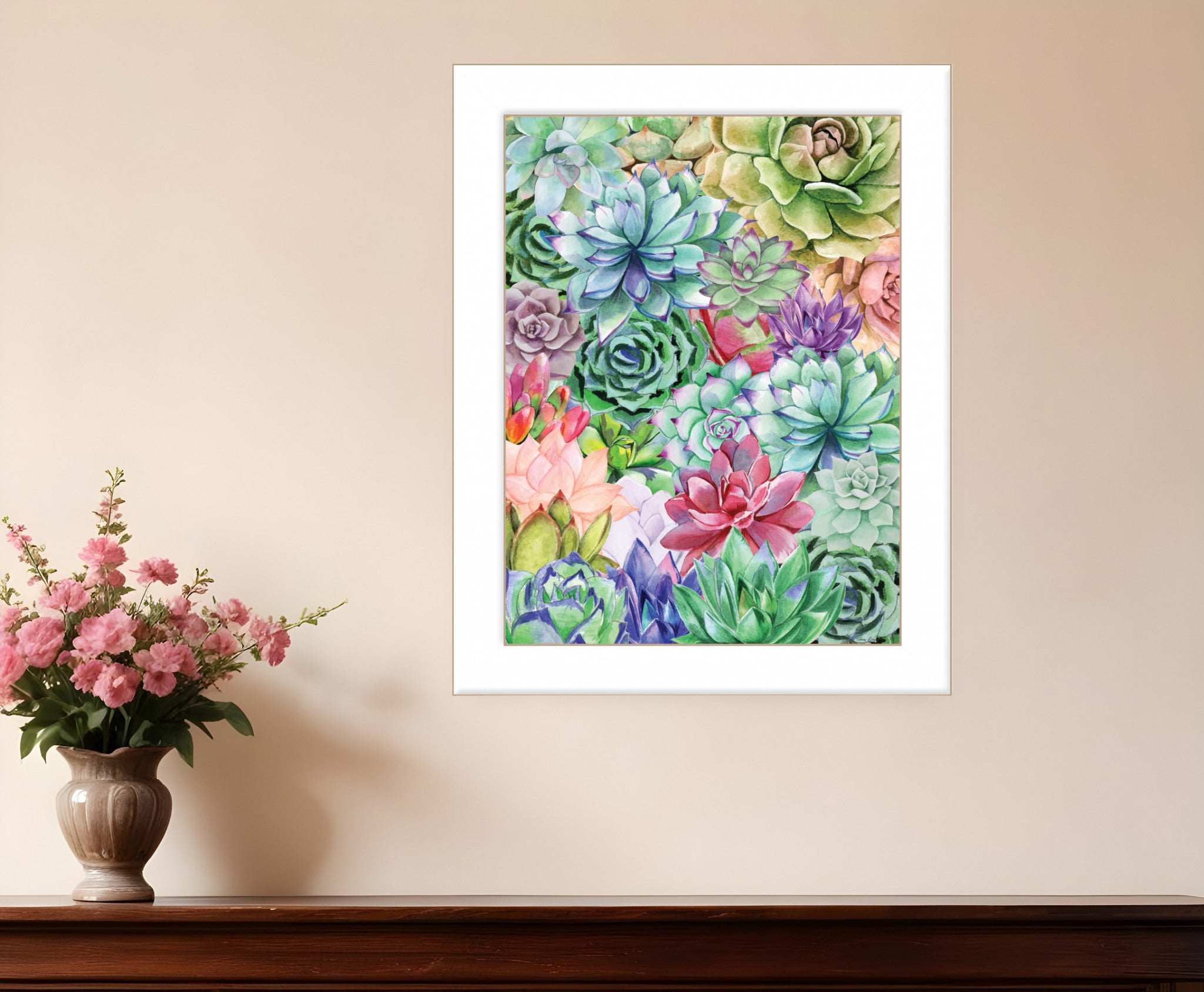 Succulents Paradise 1 White Framed Print Wall Art