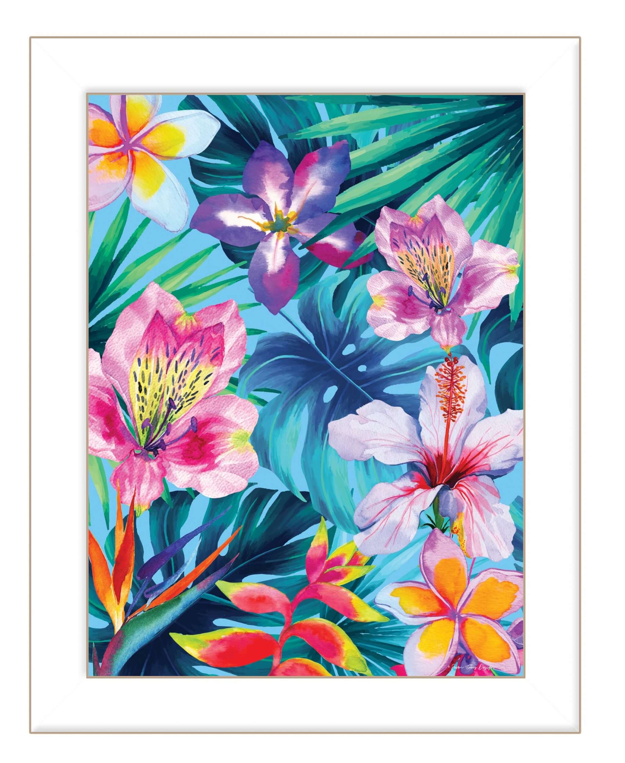 Tropical Flowers 1 White Framed Print Wall Art