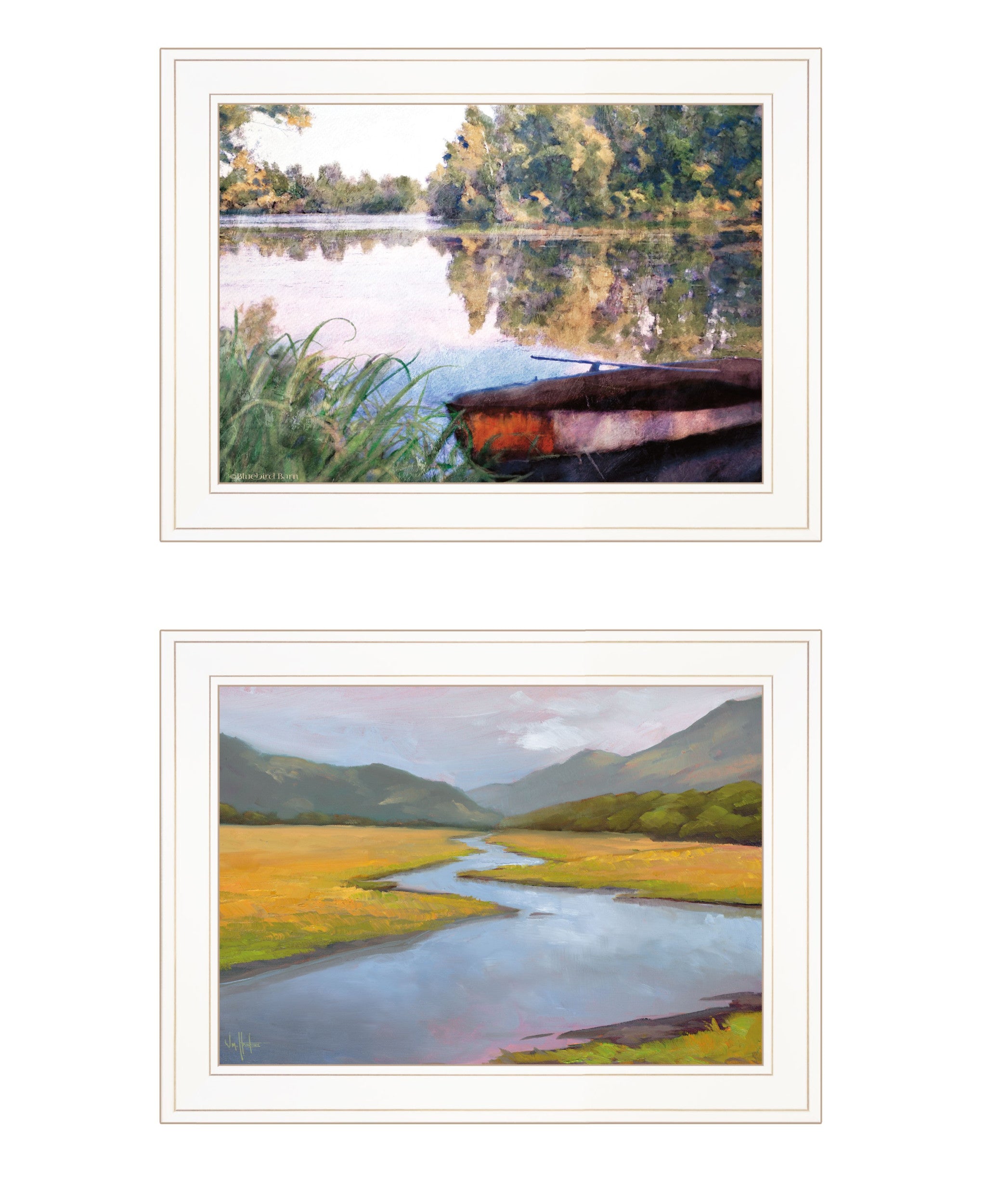 Set Of Two Serene Water 1 White Framed Print Wall Art