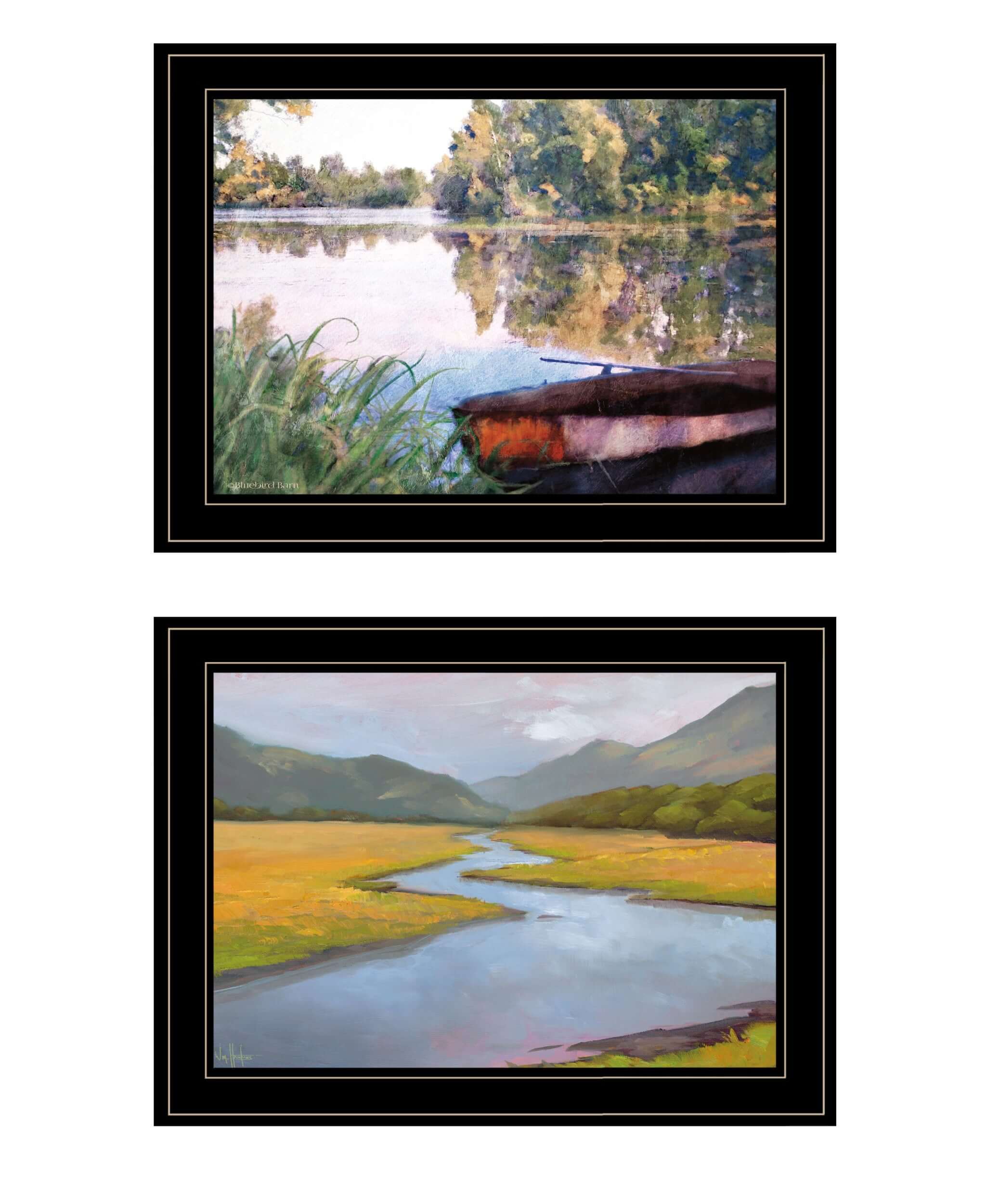 Set Of Two Serene Water 2 Black Framed Print Wall Art