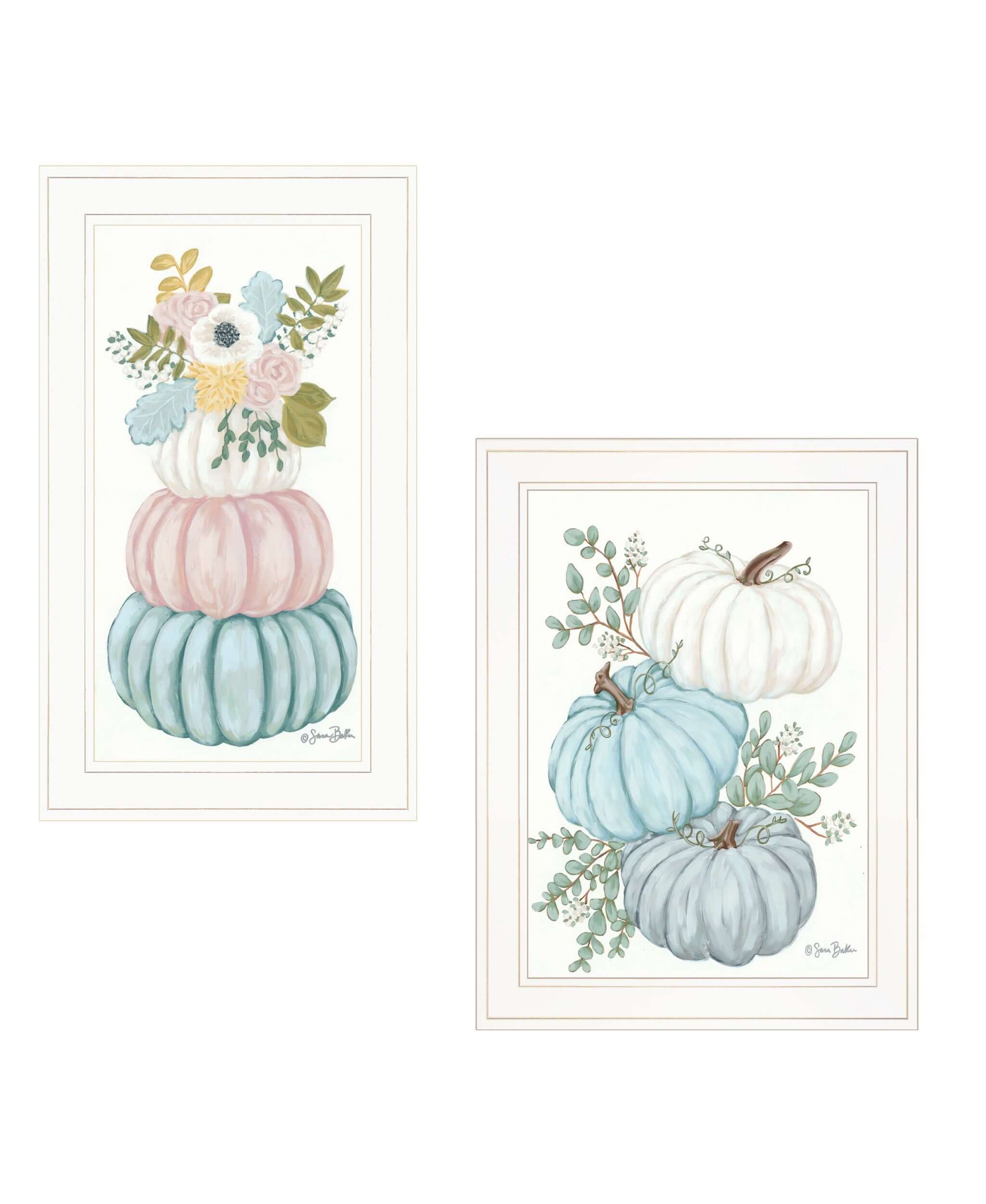 Set Of Two Floral Pumpkins 2 White Framed Print Wall Art