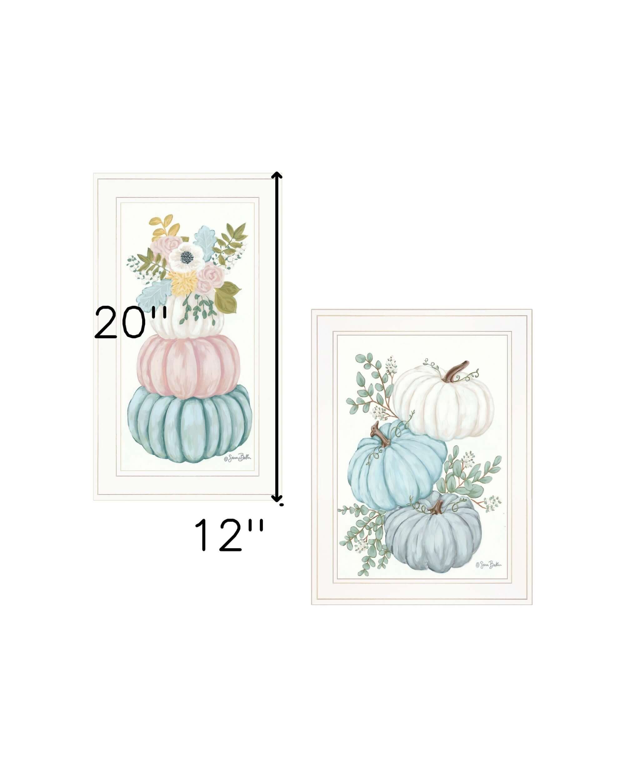 Set Of Two Floral Pumpkins 2 White Framed Print Wall Art