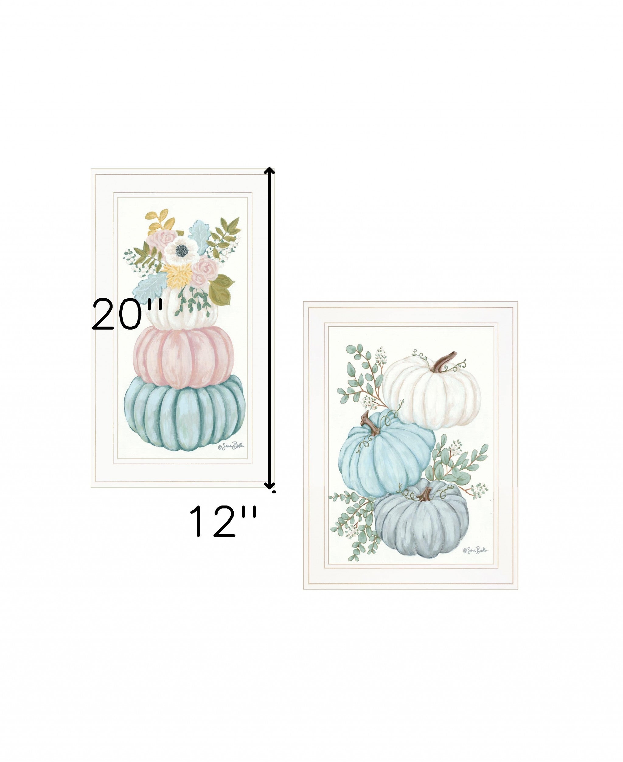 Set Of Two Floral Pumpkins 2 White Framed Print Wall Art