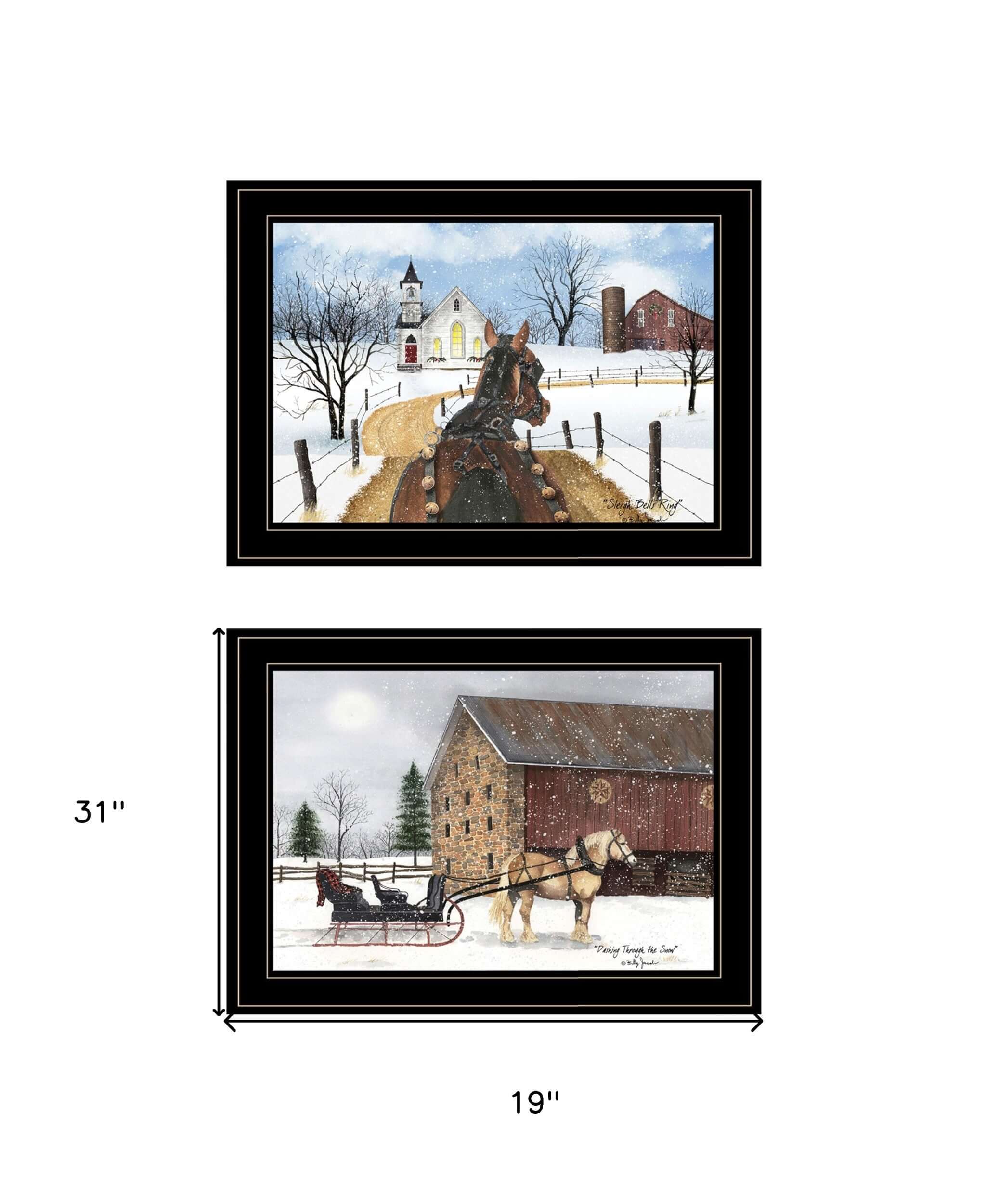 Set Of Two Sleigh Bells Ring 1 Black Framed Print Wall Art