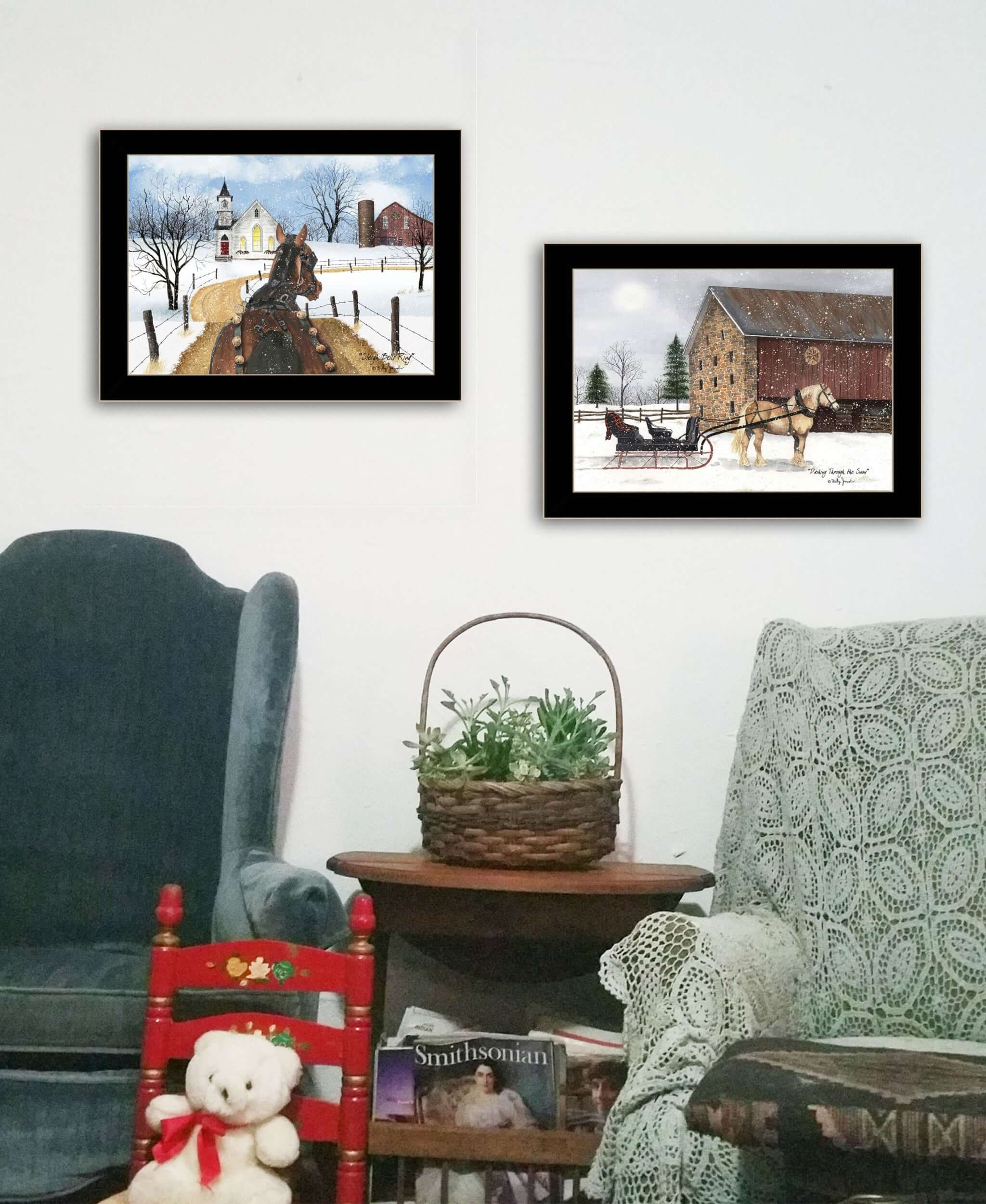 Set Of Two Sleigh Bells Ring 2 Black Framed Print Wall Art