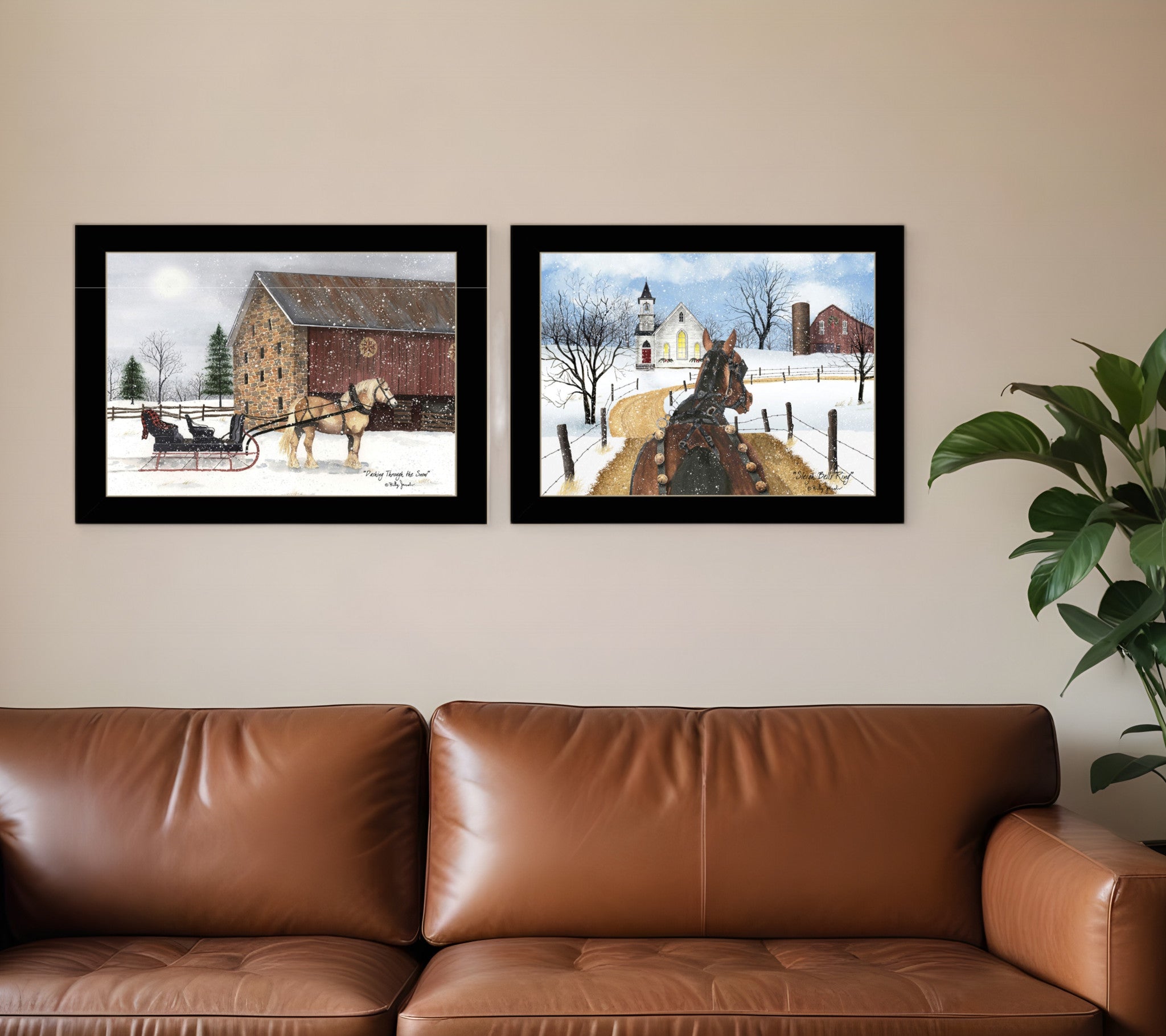 Set Of Two Sleigh Bells Ring 2 Black Framed Print Wall Art