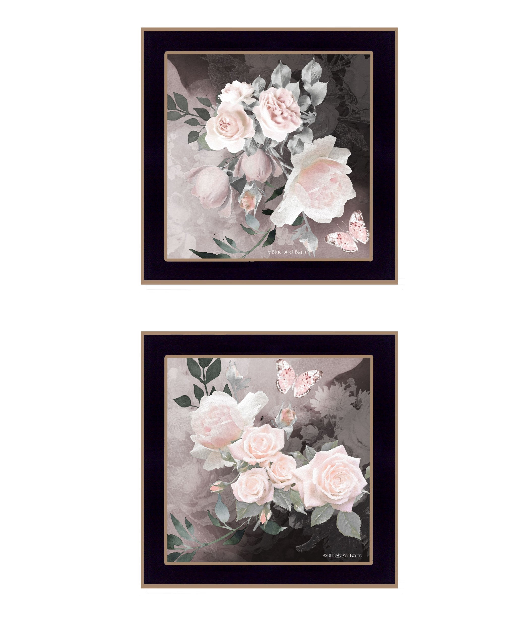 Set Of Two Noir Roses Black Framed Print Wall Art