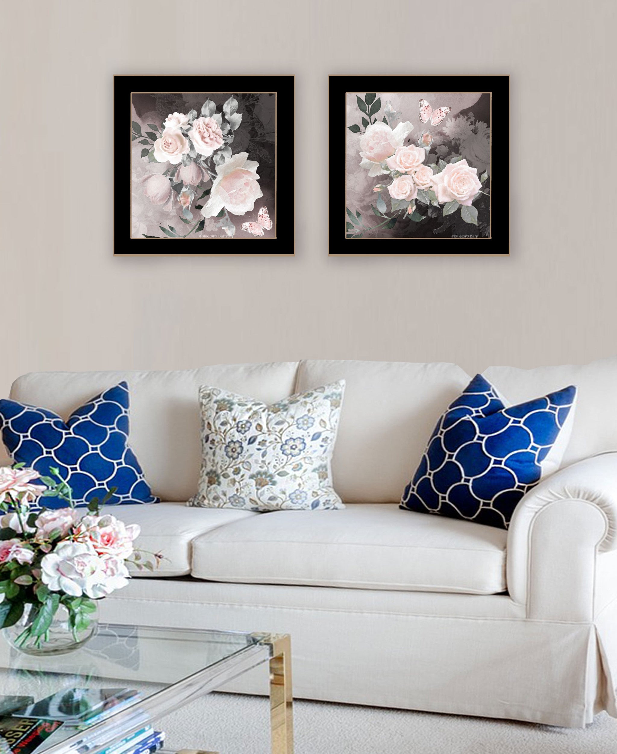 Set Of Two Noir Roses Black Framed Print Wall Art