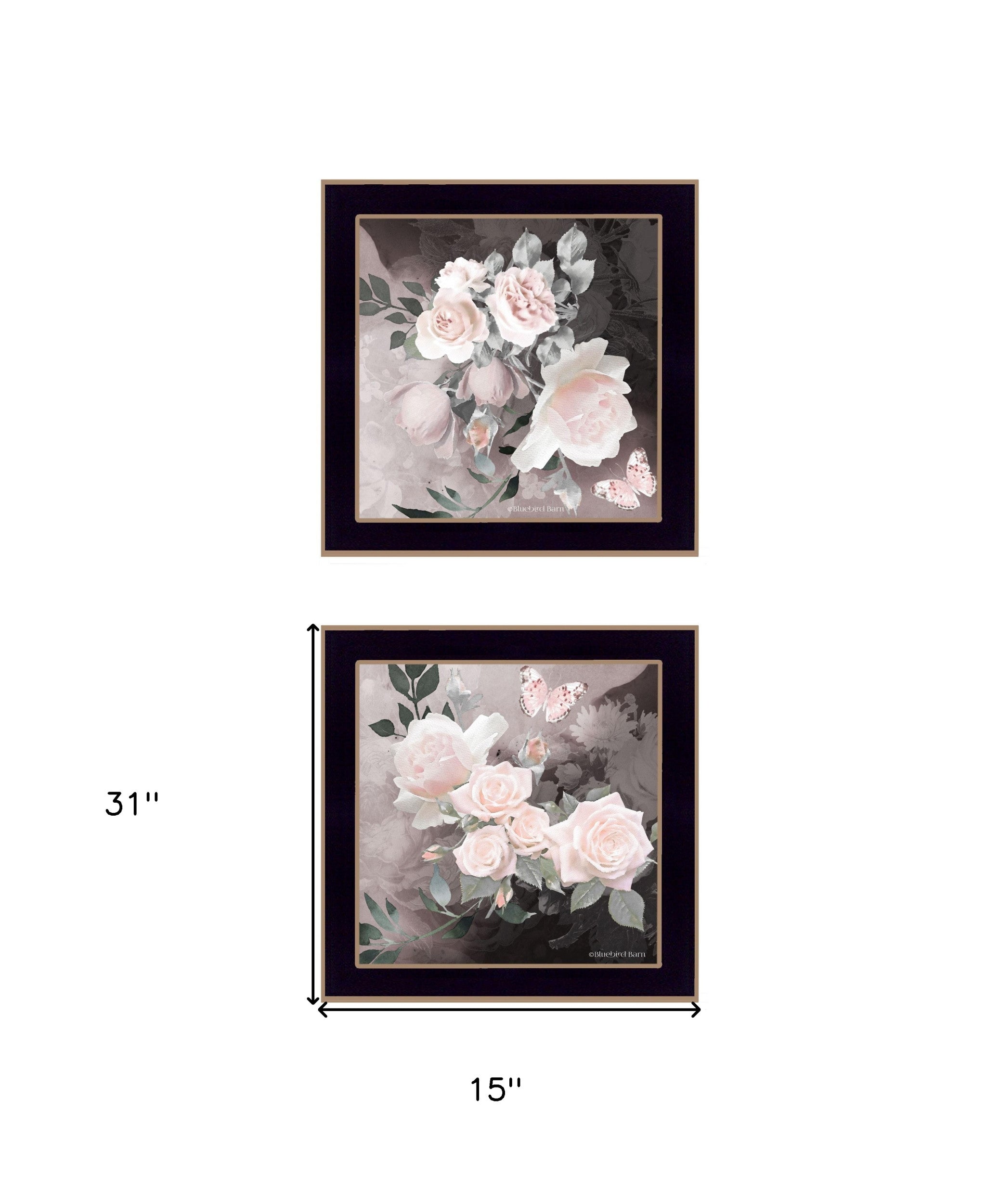 Set Of Two Noir Roses Black Framed Print Wall Art