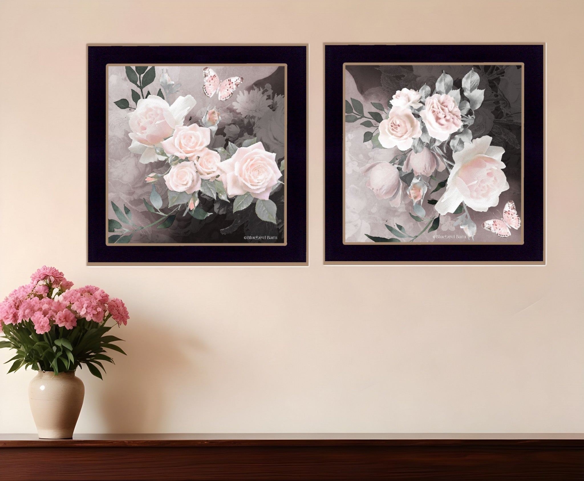 Set Of Two Noir Roses Black Framed Print Wall Art