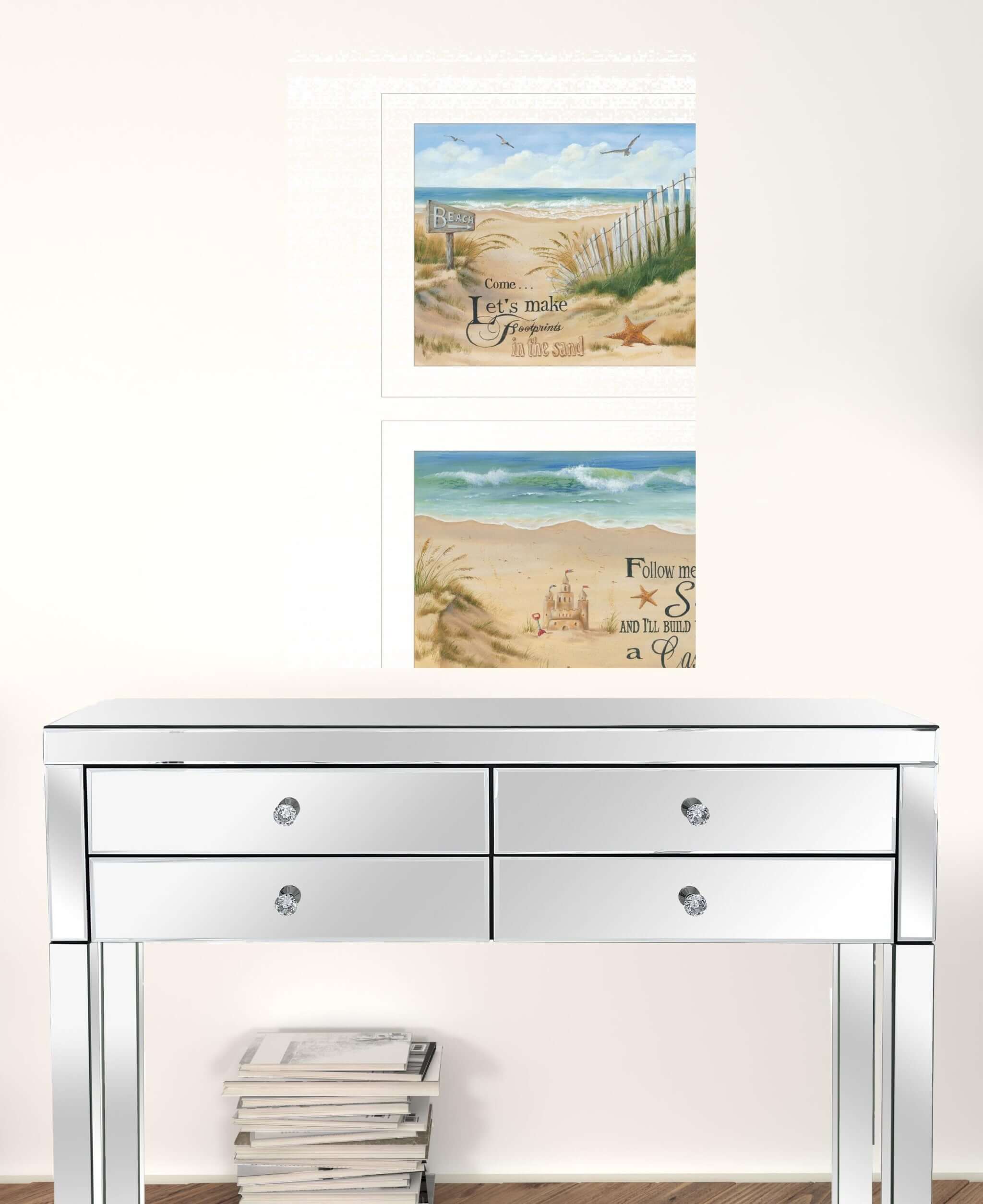 Set Of Two Sand Castle And Footprints 1 White Framed Print Wall Art